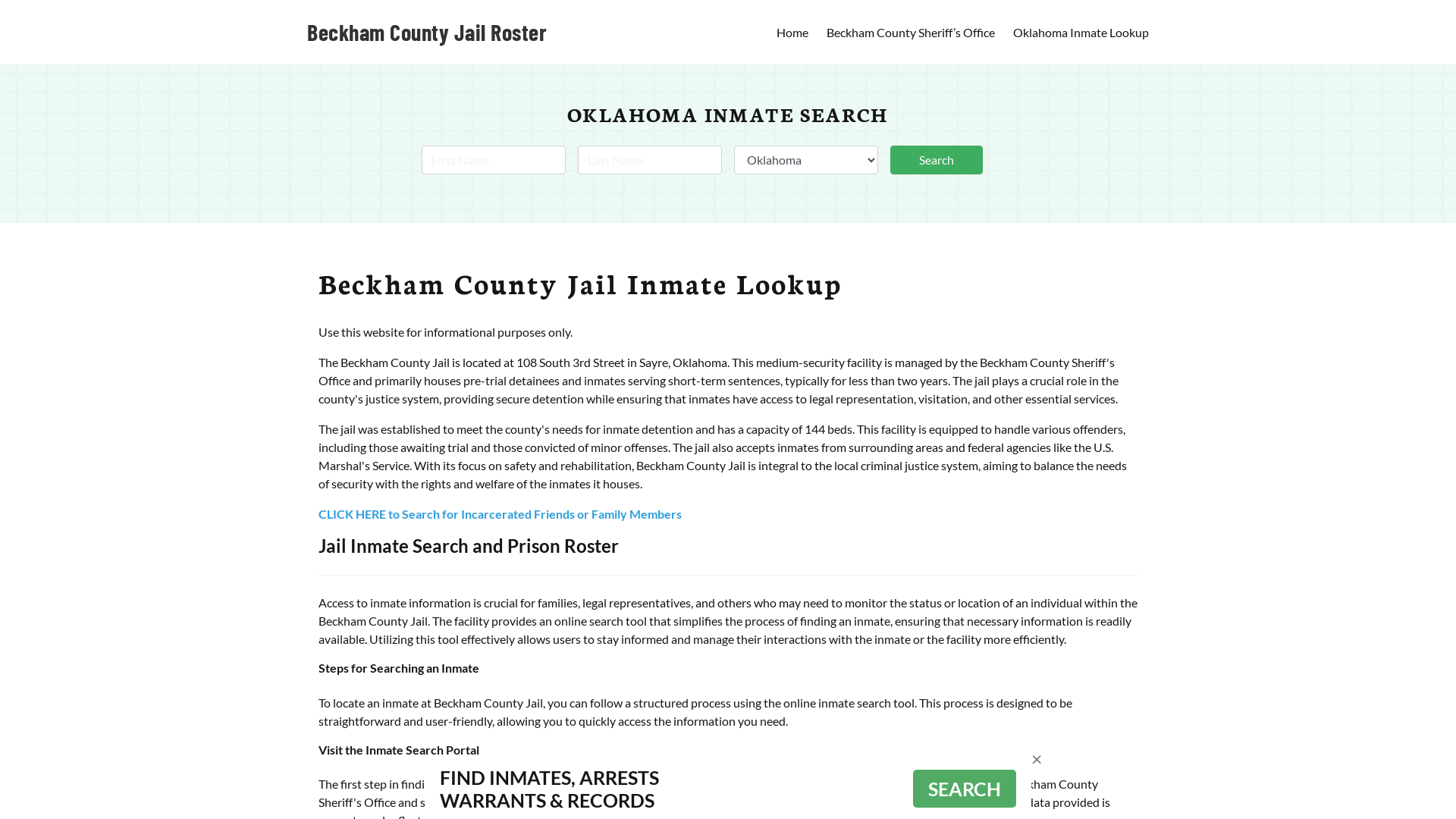 Beckham County Jail Roster Lookup, OK, Inmate Search