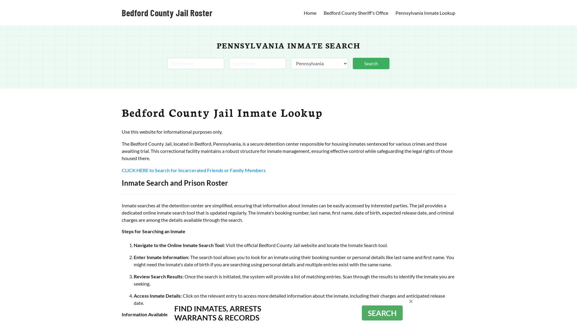 Bedford County Jail Roster Lookup, PA, Inmate Search