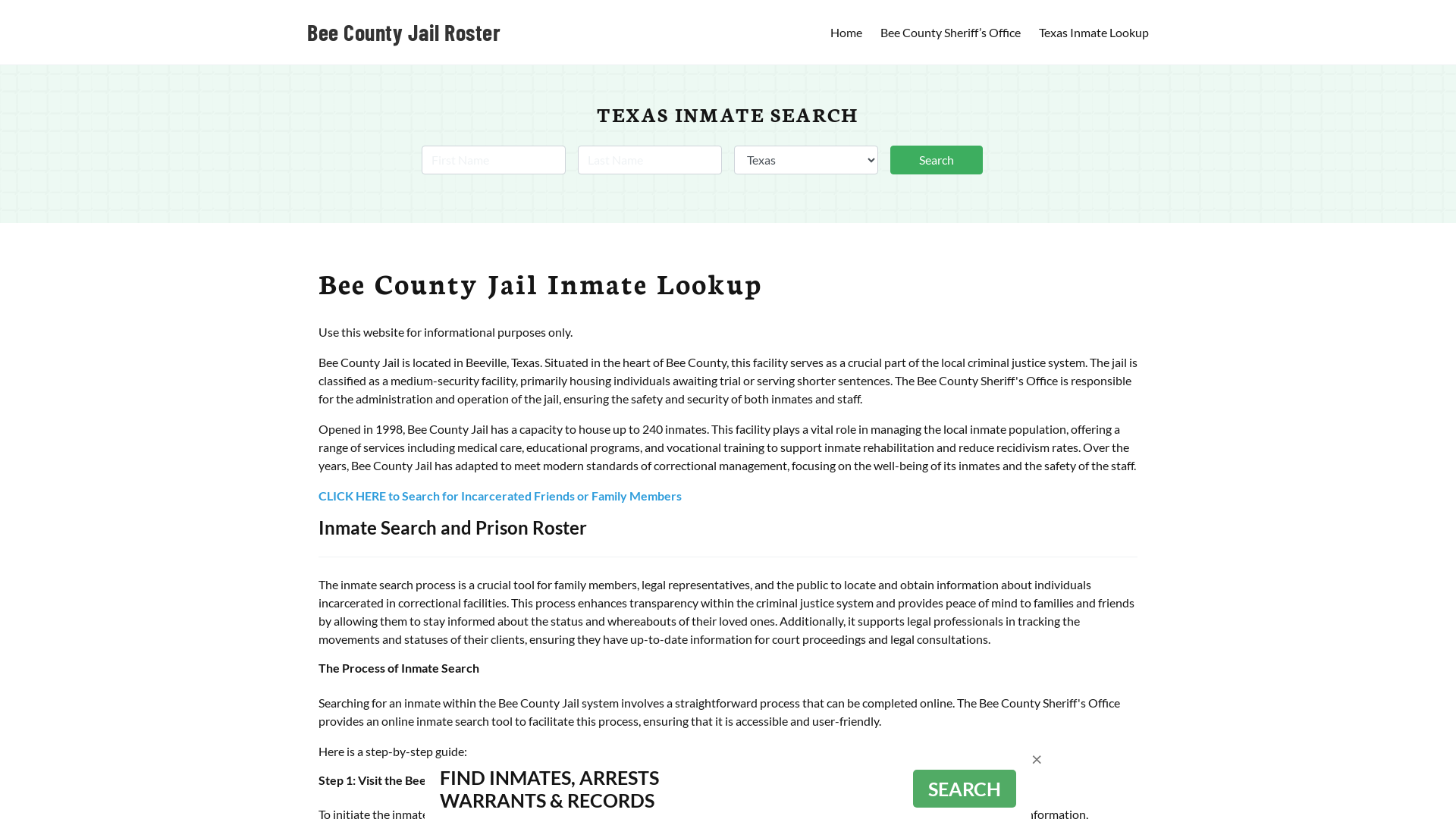 Bee County Jail Roster Lookup, TX, Inmate Search