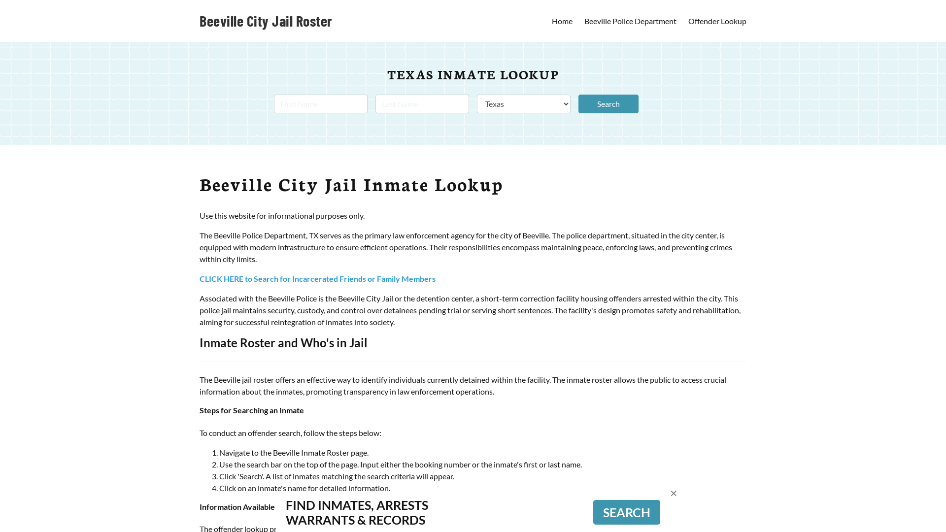 Beeville City Jail, TX Inmate Search, Jail Roster, Bookings