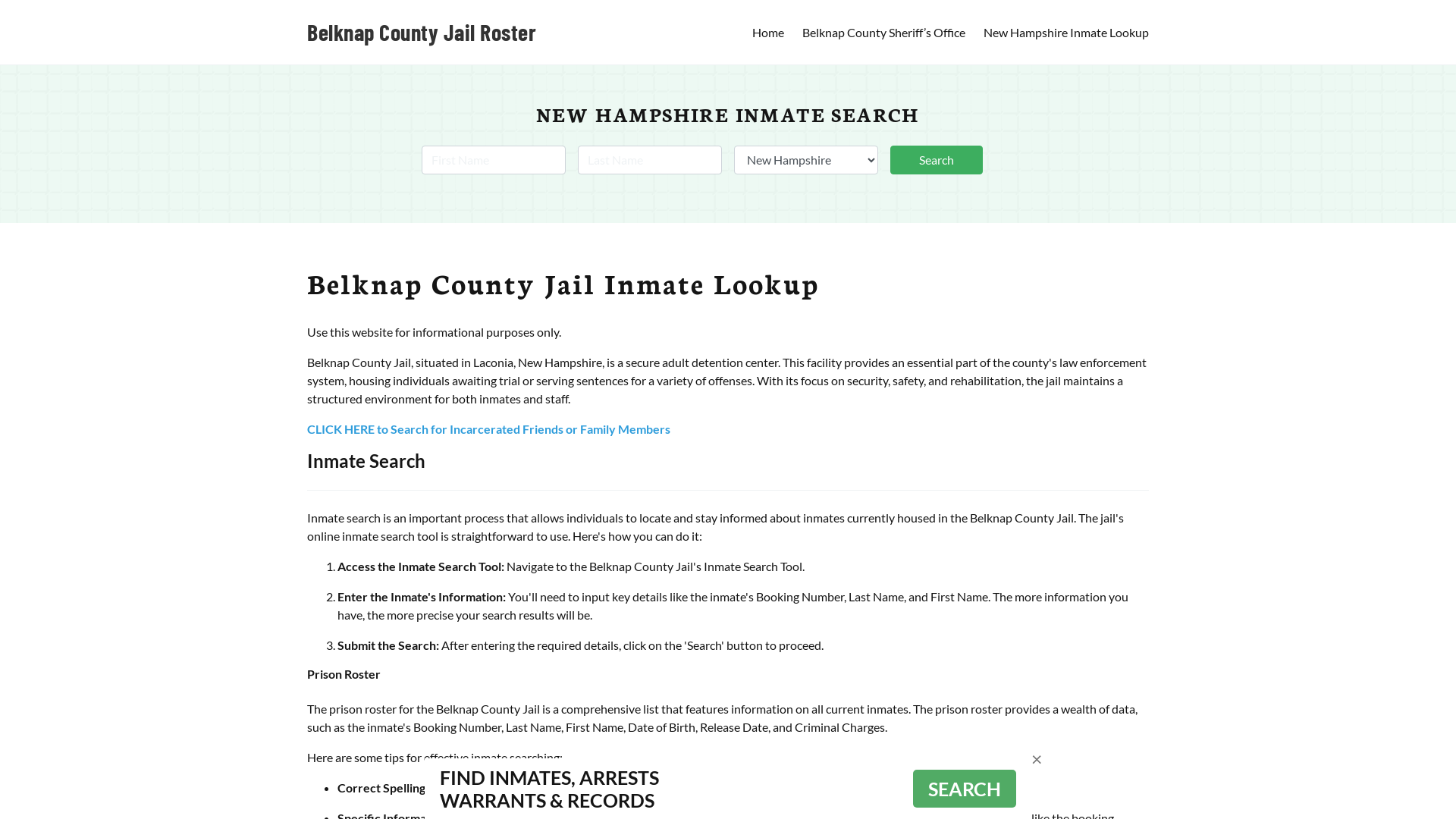 Belknap County Jail Roster Lookup, NH, Inmate Search