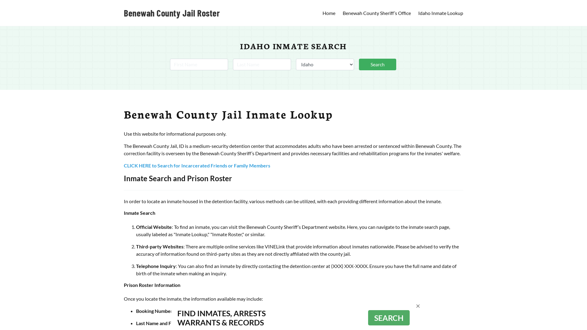 Benewah County Jail Roster Lookup, ID, Inmate Search