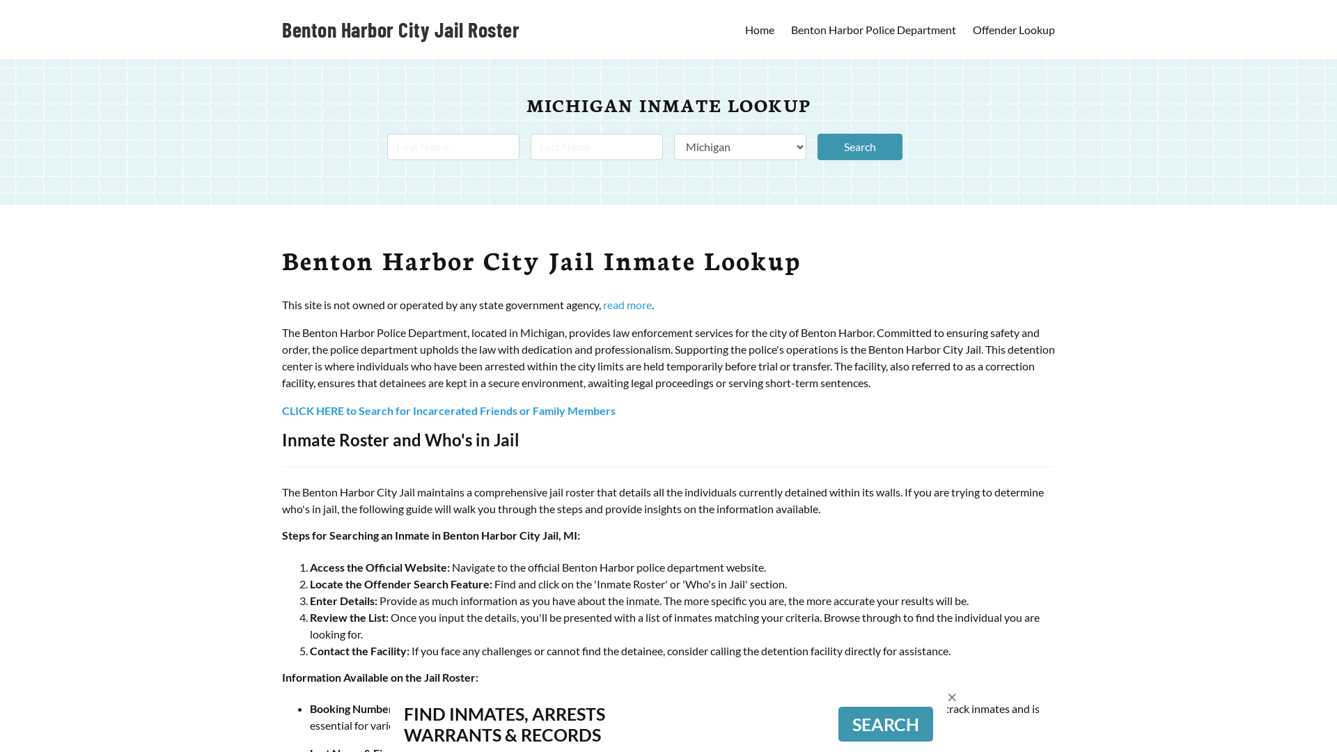 Benton Harbor City Jail, MI Inmate Search, Jail Roster, Bookings