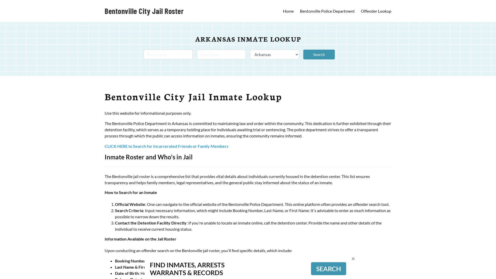 Bentonville City Jail, AR Inmate Search, Jail Roster, Bookings