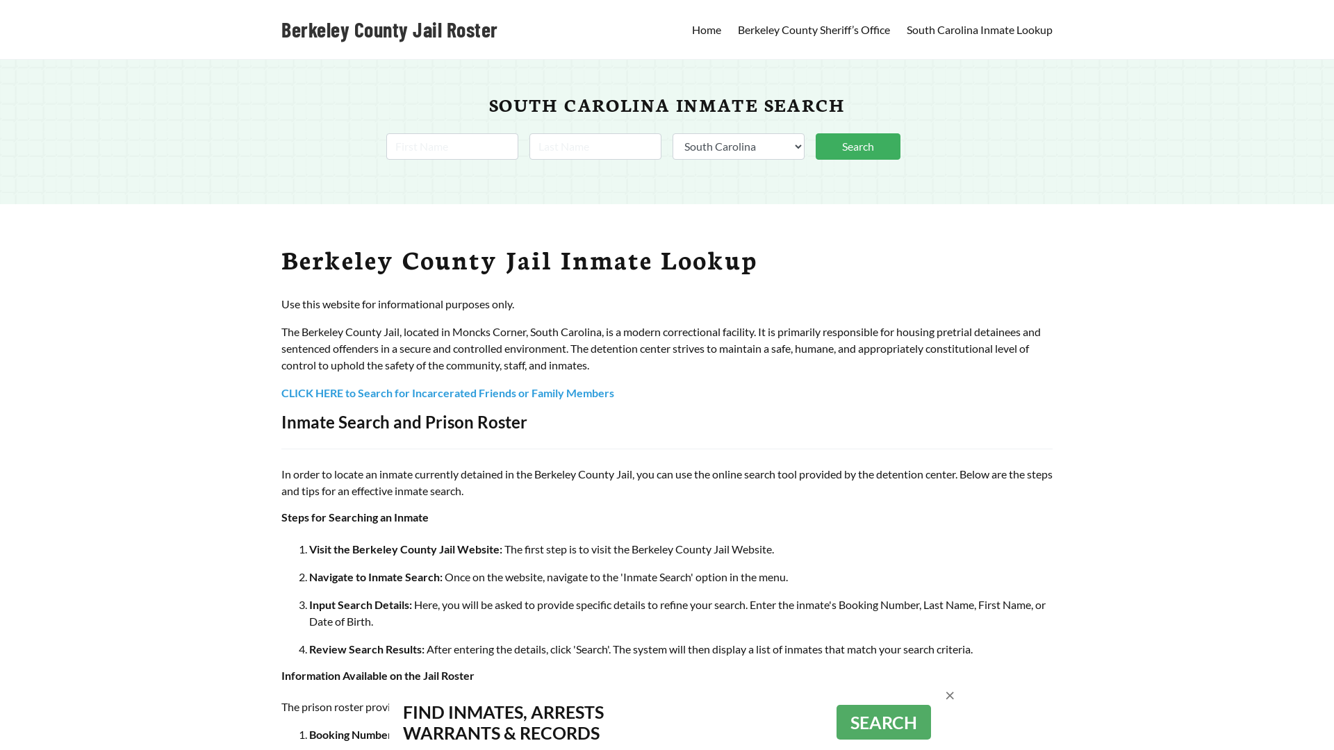 Berkeley County Jail Roster Lookup, SC, Inmate Search