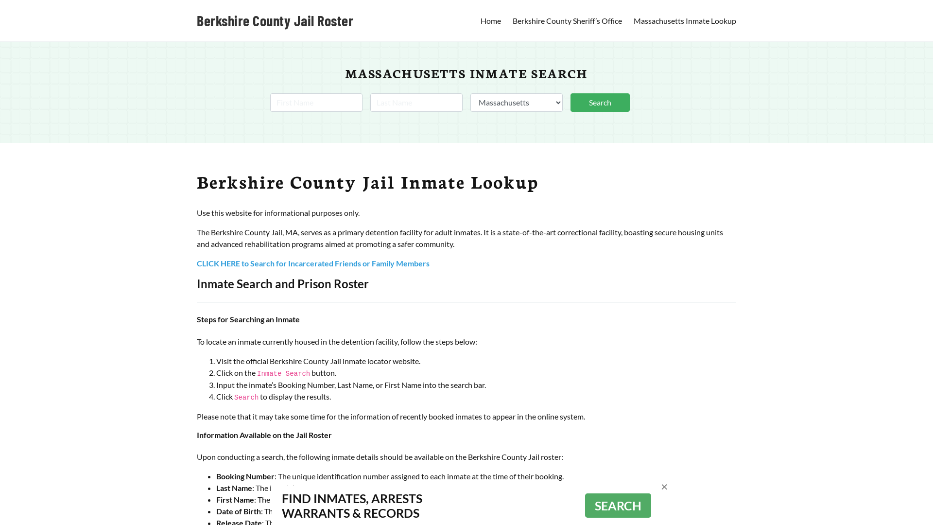 Berkshire County Jail Roster Lookup, MA, Inmate Search