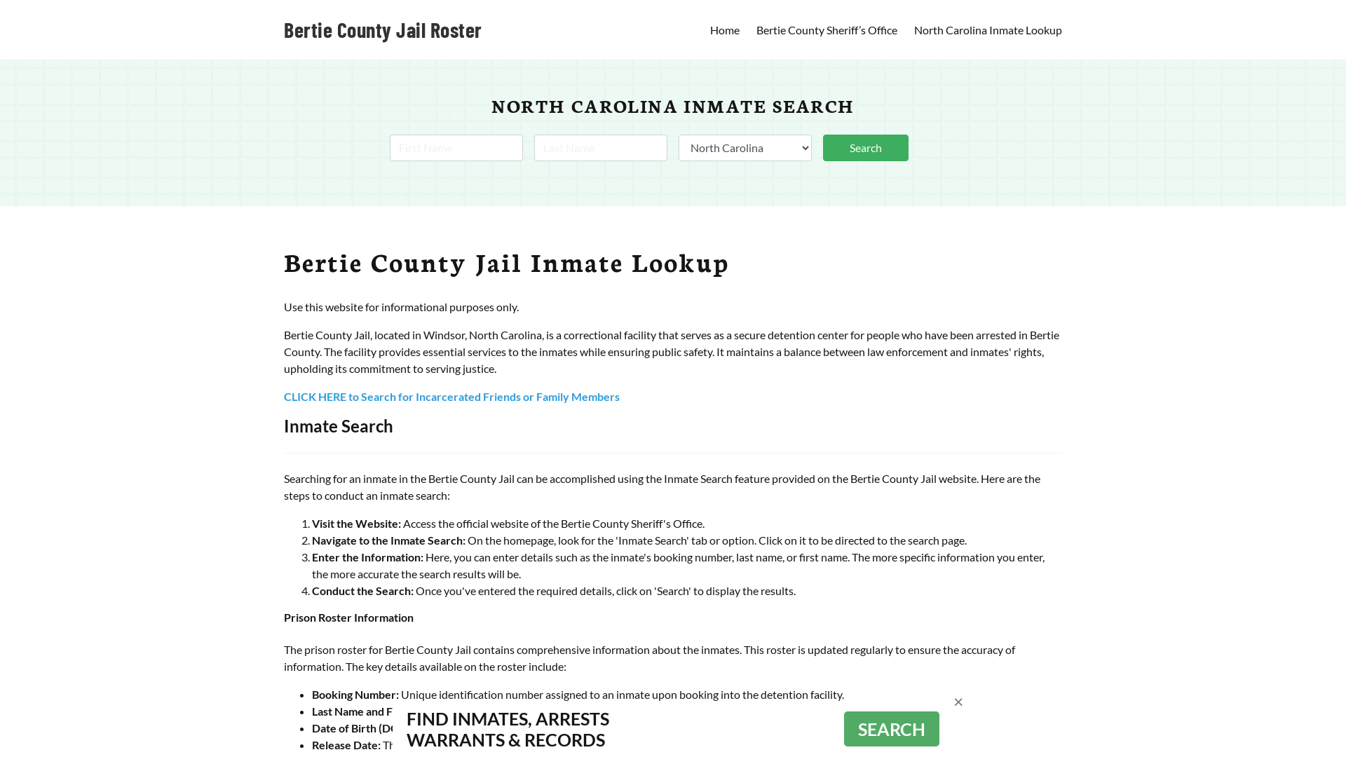 Bertie County Jail Roster Lookup, NC, Inmate Search