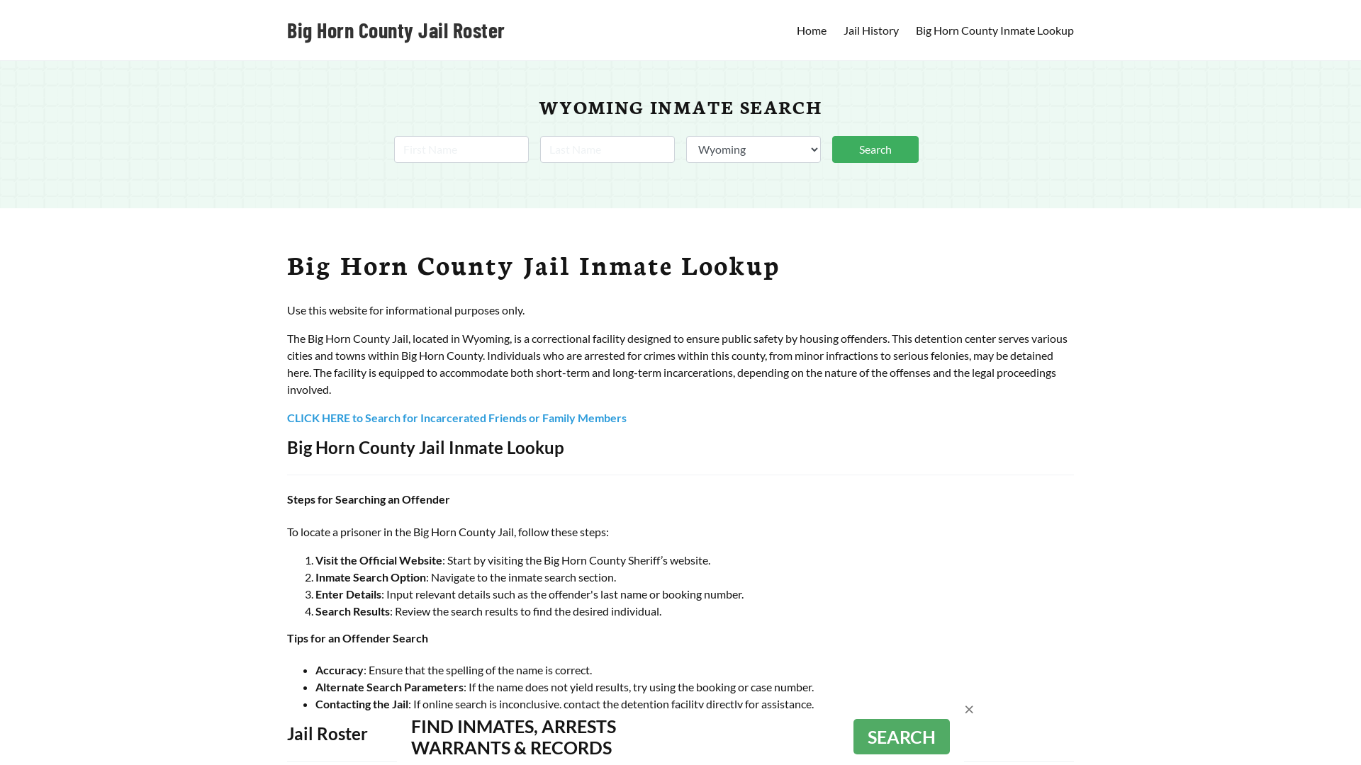 Big Horn County Jail Roster Lookup, WY, Inmate Search