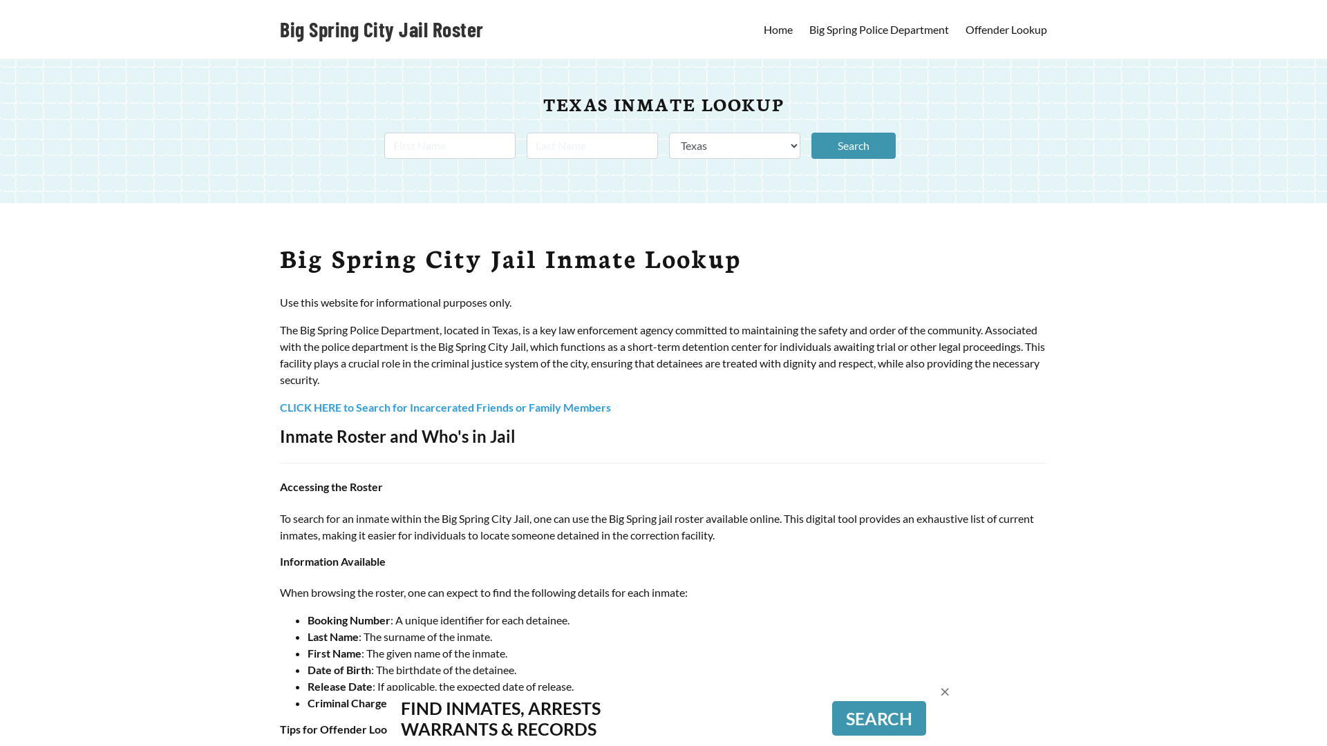 Big Spring City Jail, TX Inmate Search, Jail Roster, Bookings