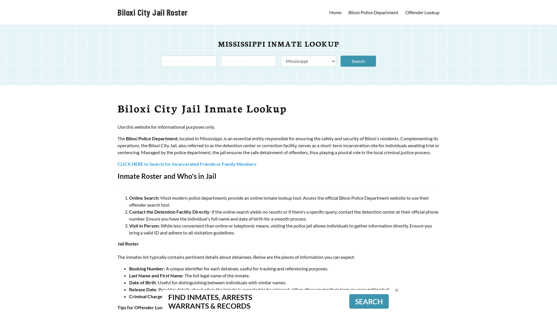 Biloxi City Jail, MS Inmate Search, Jail Roster, Bookings