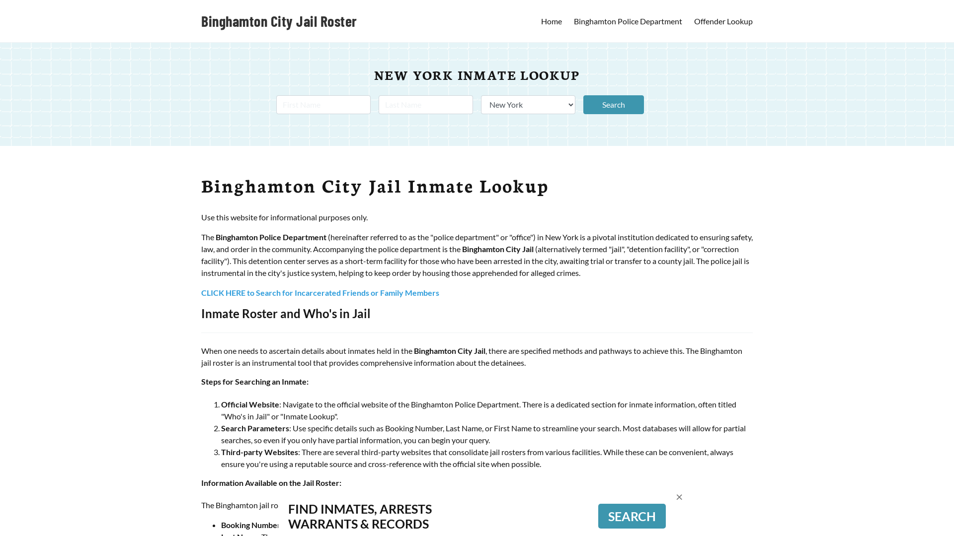 Binghamton City Jail, NY Inmate Search, Jail Roster, Bookings