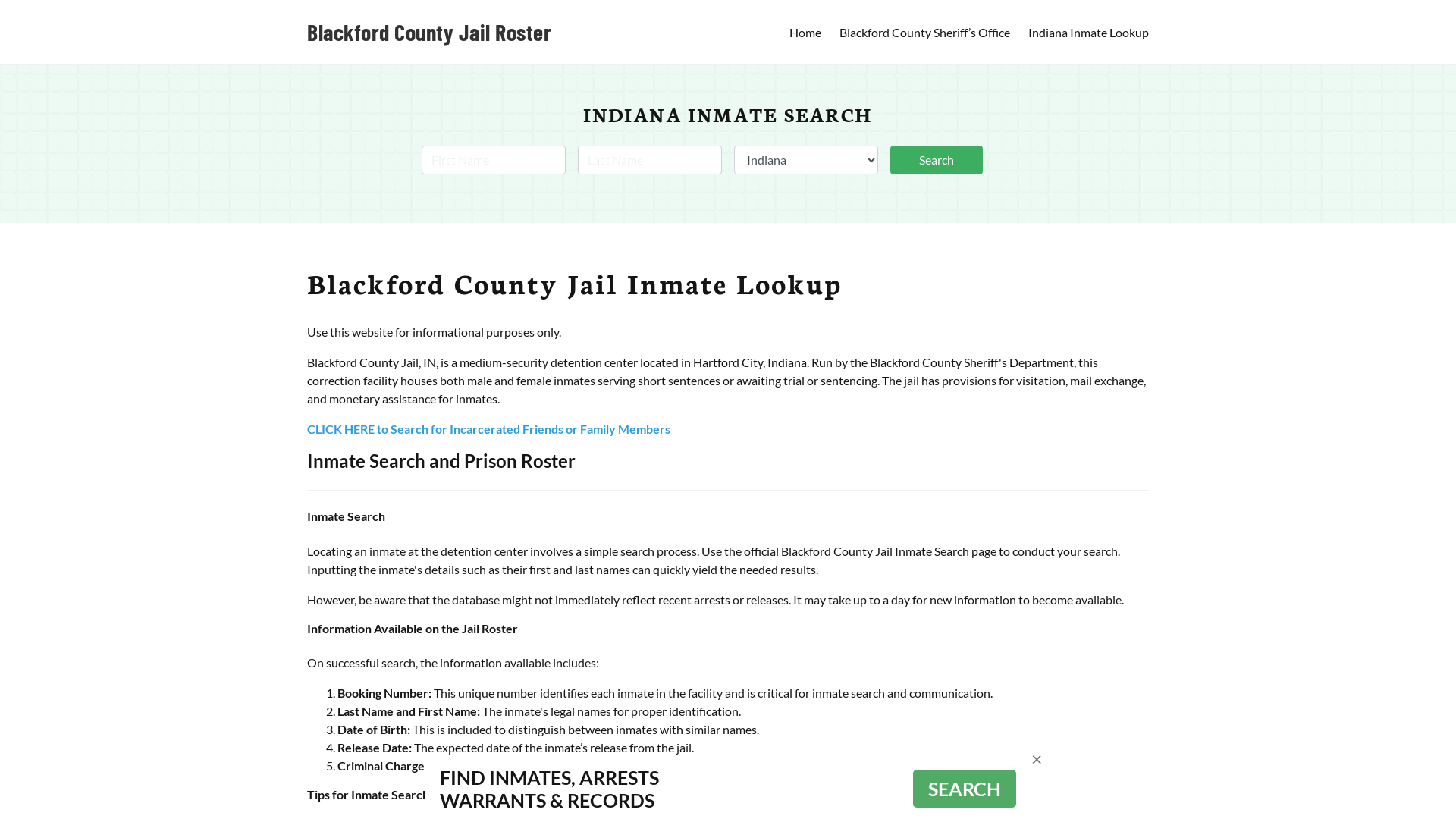 Blackford County Jail Roster Lookup, IN, Inmate Search