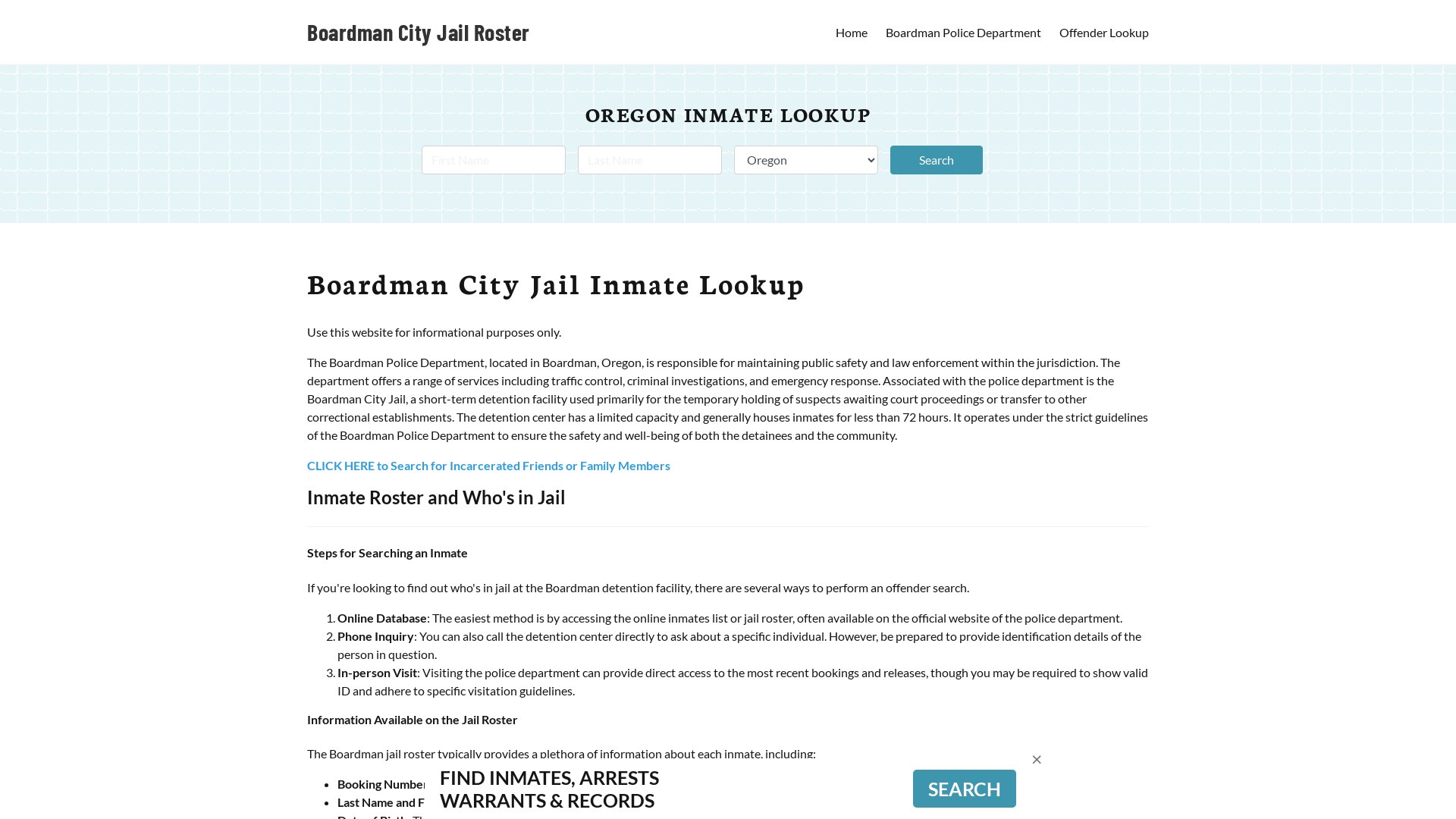 Boardman City Jail, OR Inmate Search, Jail Roster, Bookings