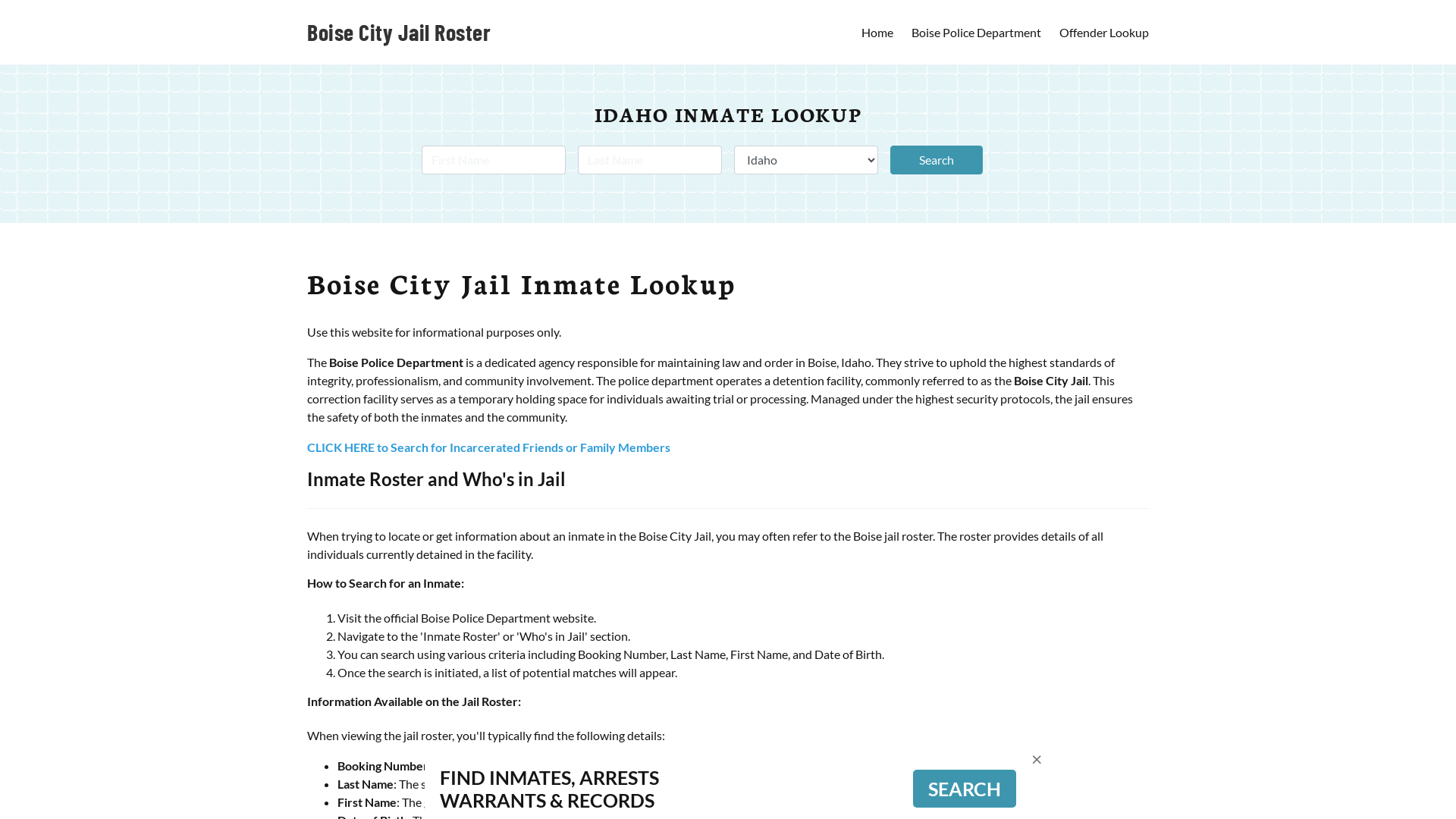 Boise City Jail, ID Inmate Search, Jail Roster, Bookings