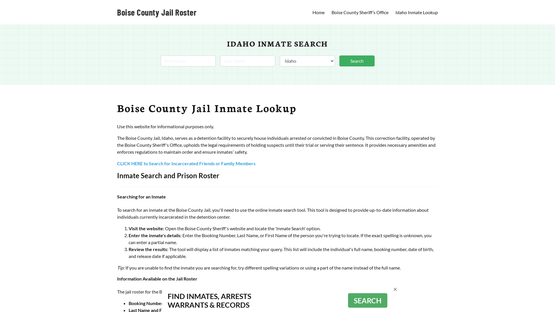 Boise County Jail Roster Lookup, ID, Inmate Search