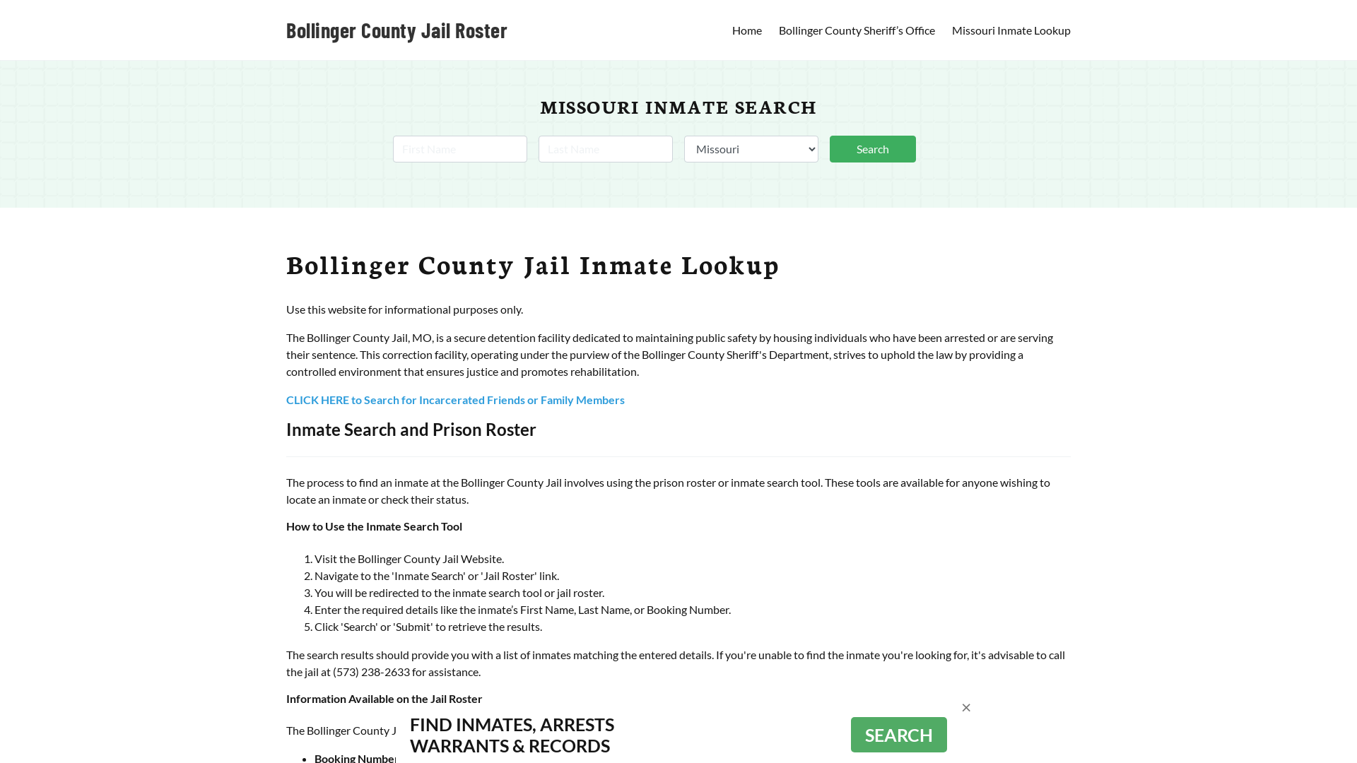 Bollinger County Jail Roster Lookup, MO, Inmate Search