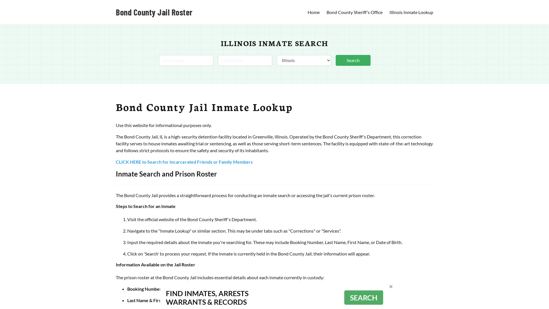 Bond County Jail Roster Lookup, IL, Inmate Search