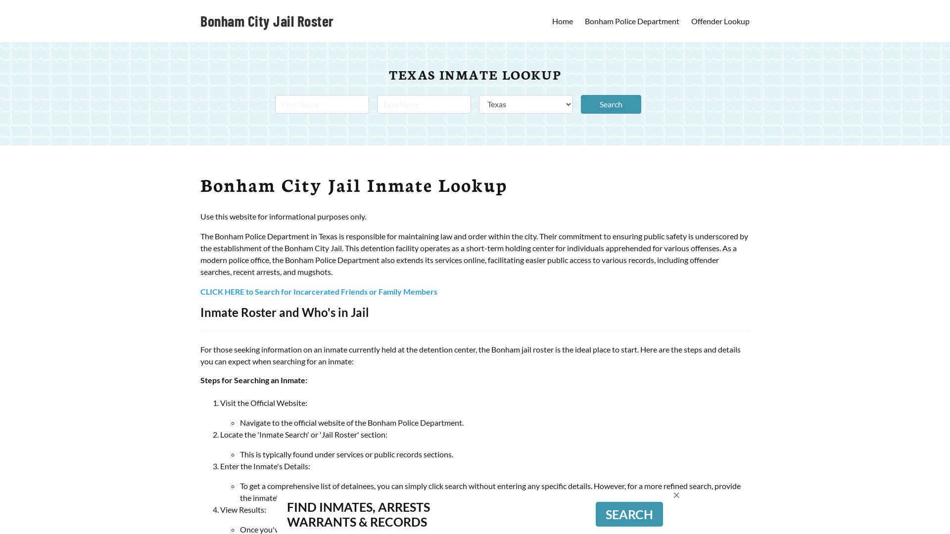 Bonham City Jail, TX Inmate Search, Jail Roster, Bookings