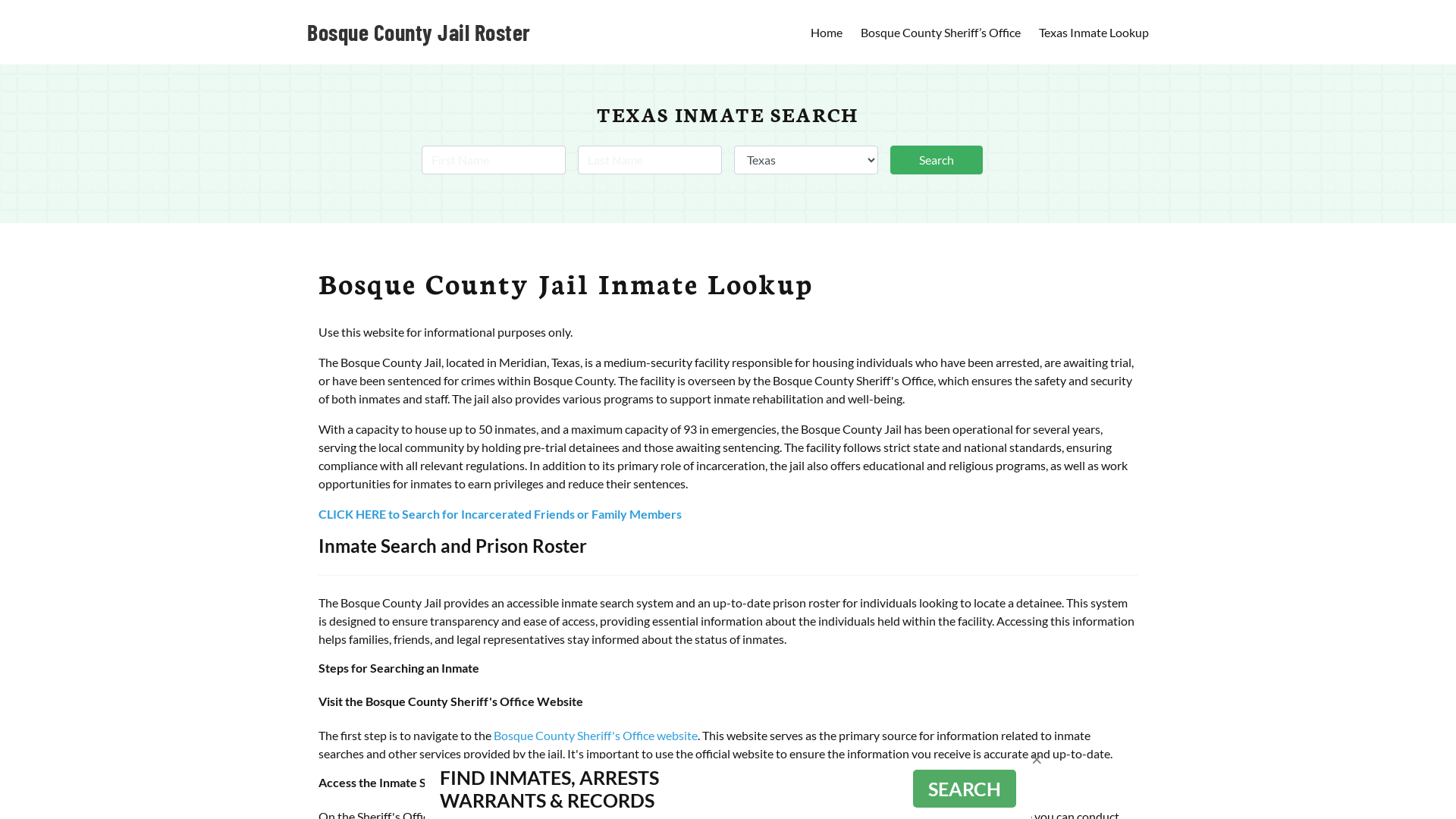 Bosque County Jail Roster Lookup, TX, Inmate Search