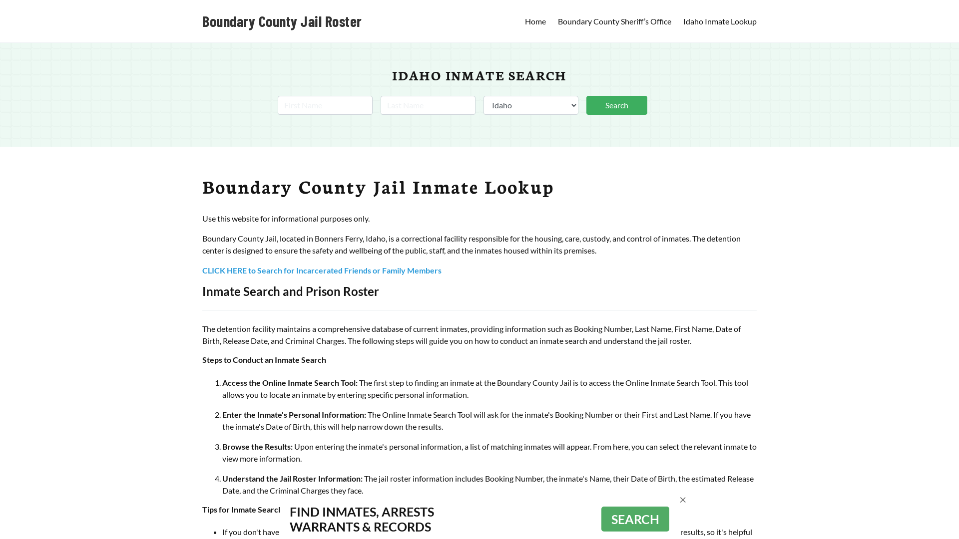 Boundary County Jail Roster Lookup, ID, Inmate Search