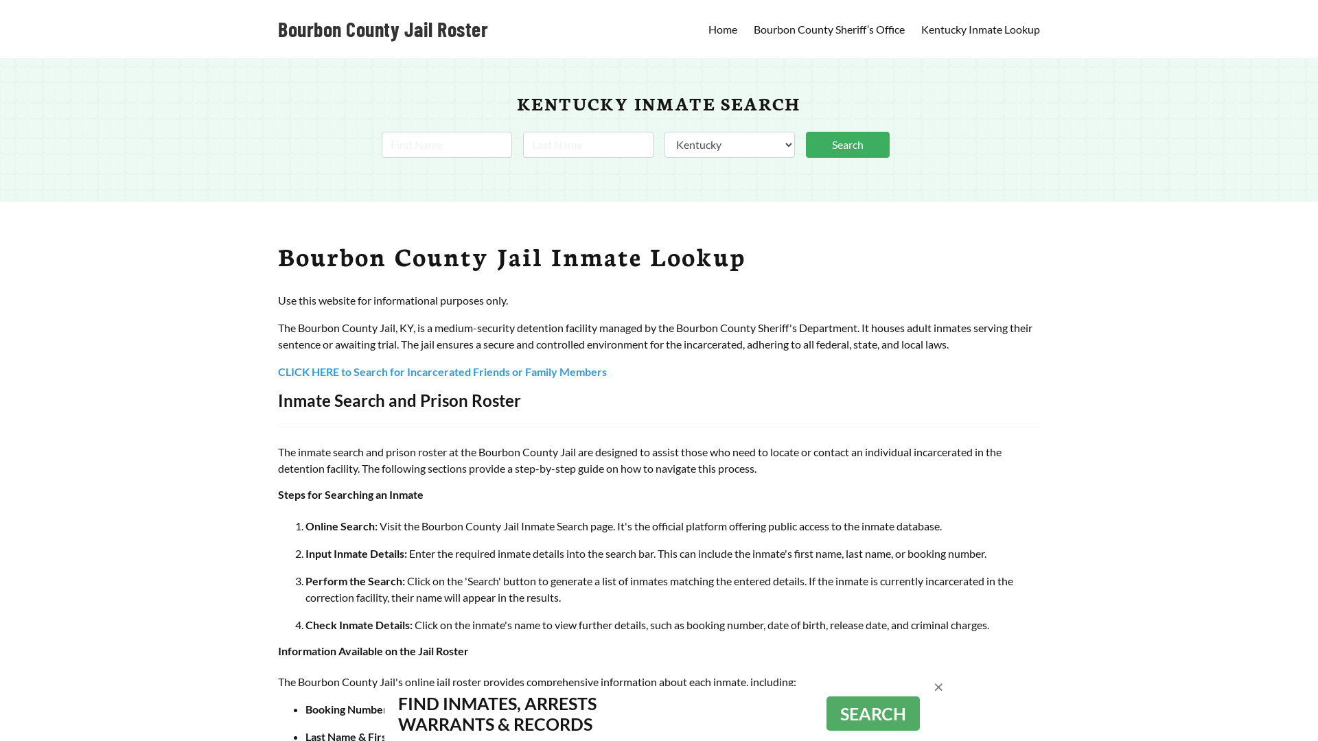 Bourbon County Jail Roster Lookup, KY, Inmate Search