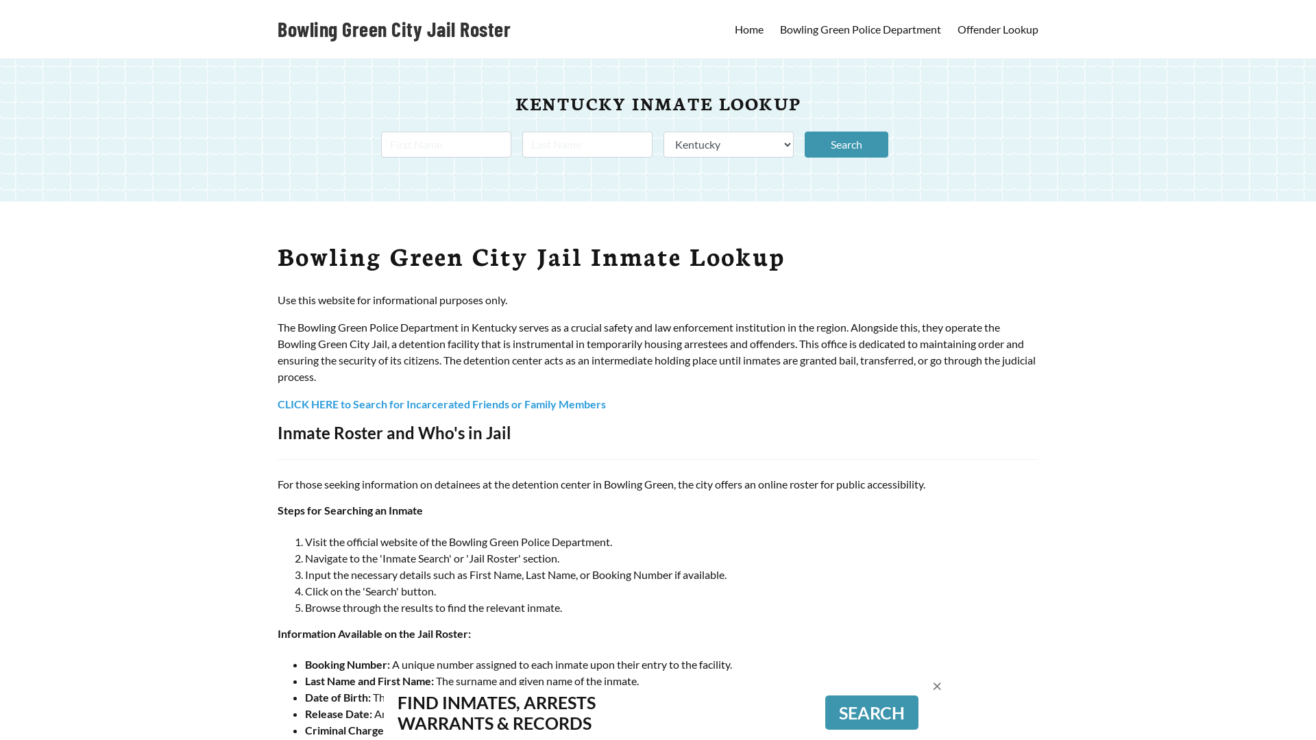 Bowling Green City Jail, KY Inmate Search, Jail Roster, Bookings