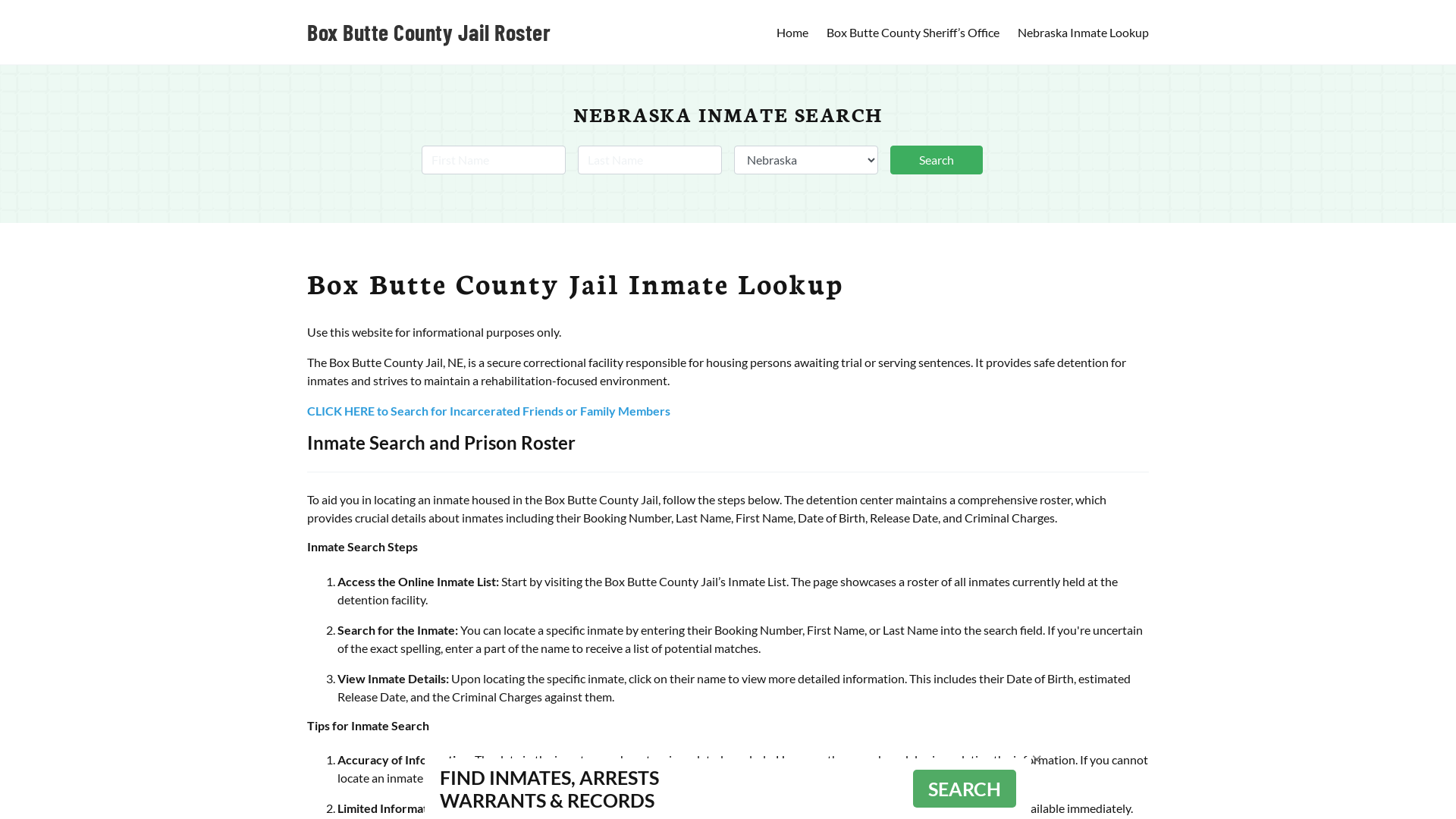 Box Butte County Jail Roster Lookup, NE, Inmate Search