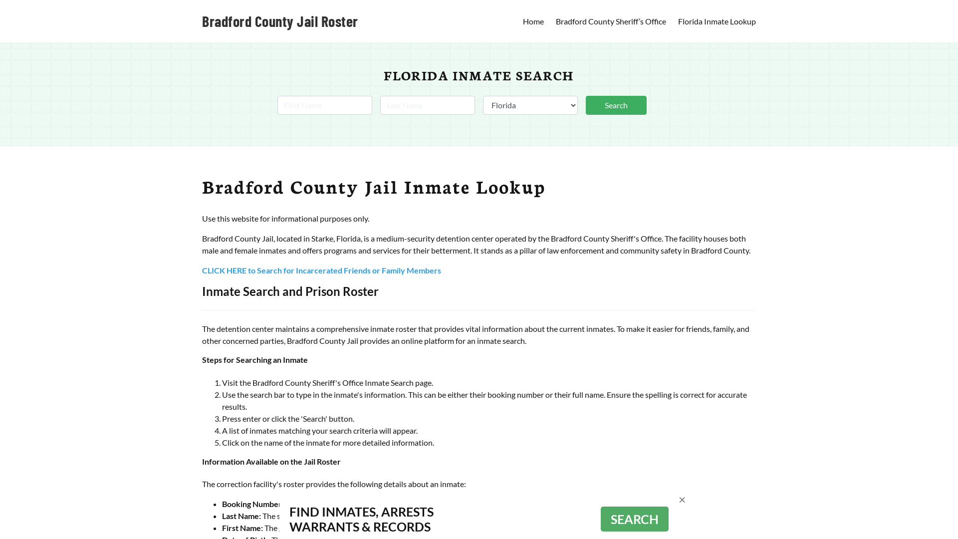 Bradford County Jail Roster Lookup, FL, Inmate Search