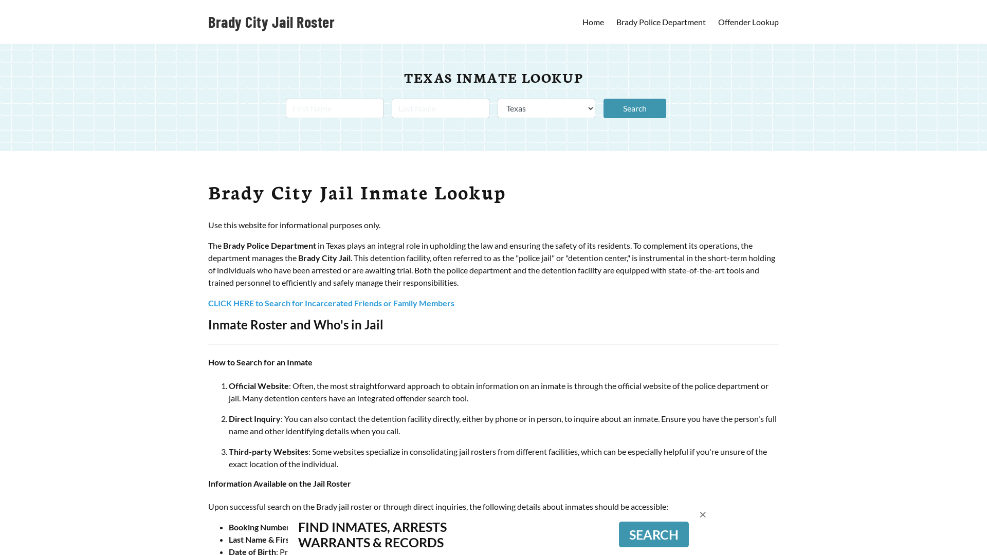 Brady City Jail, TX Inmate Search, Jail Roster, Bookings