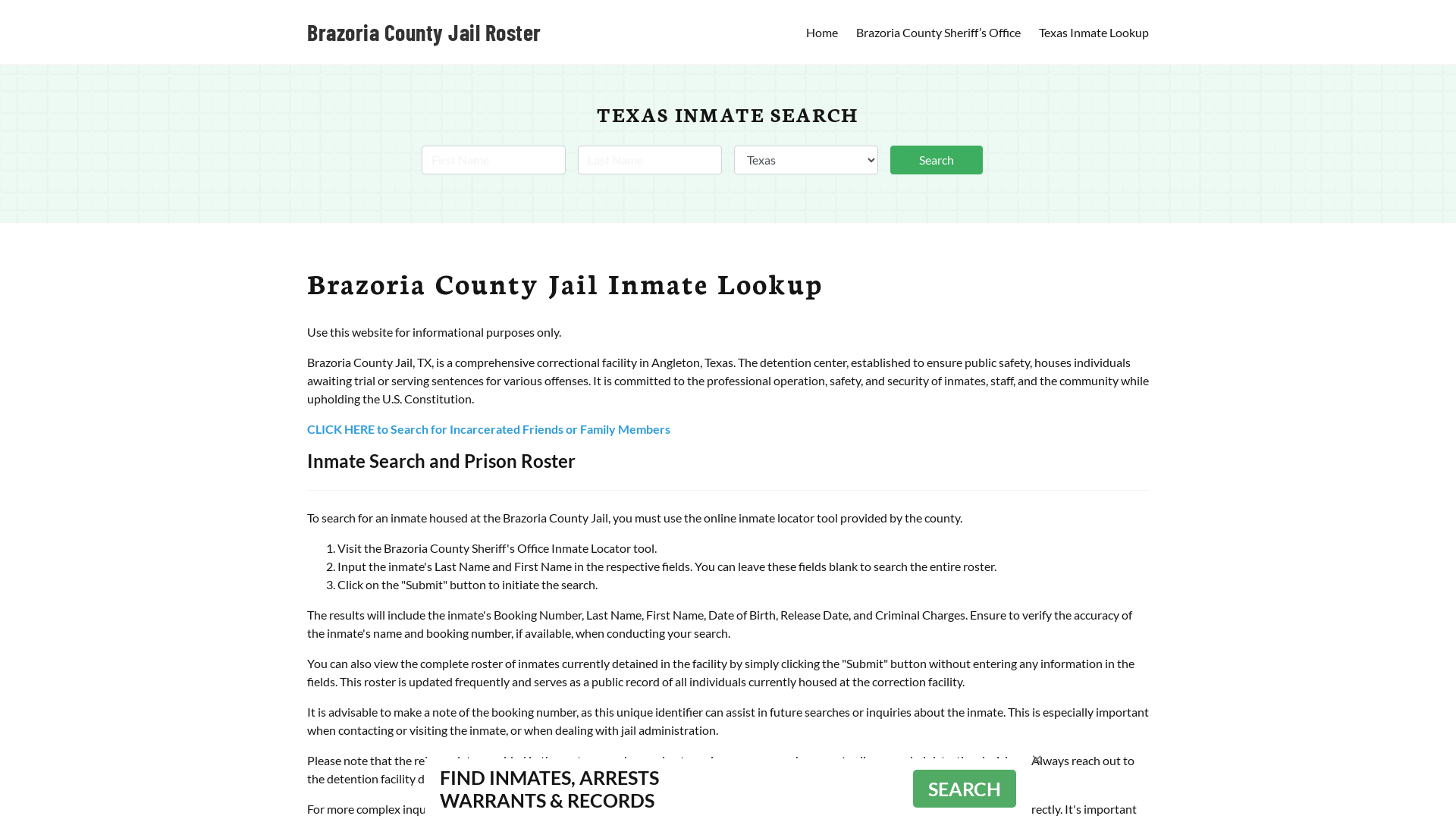 Brazoria County Jail Roster Lookup, TX, Inmate Search