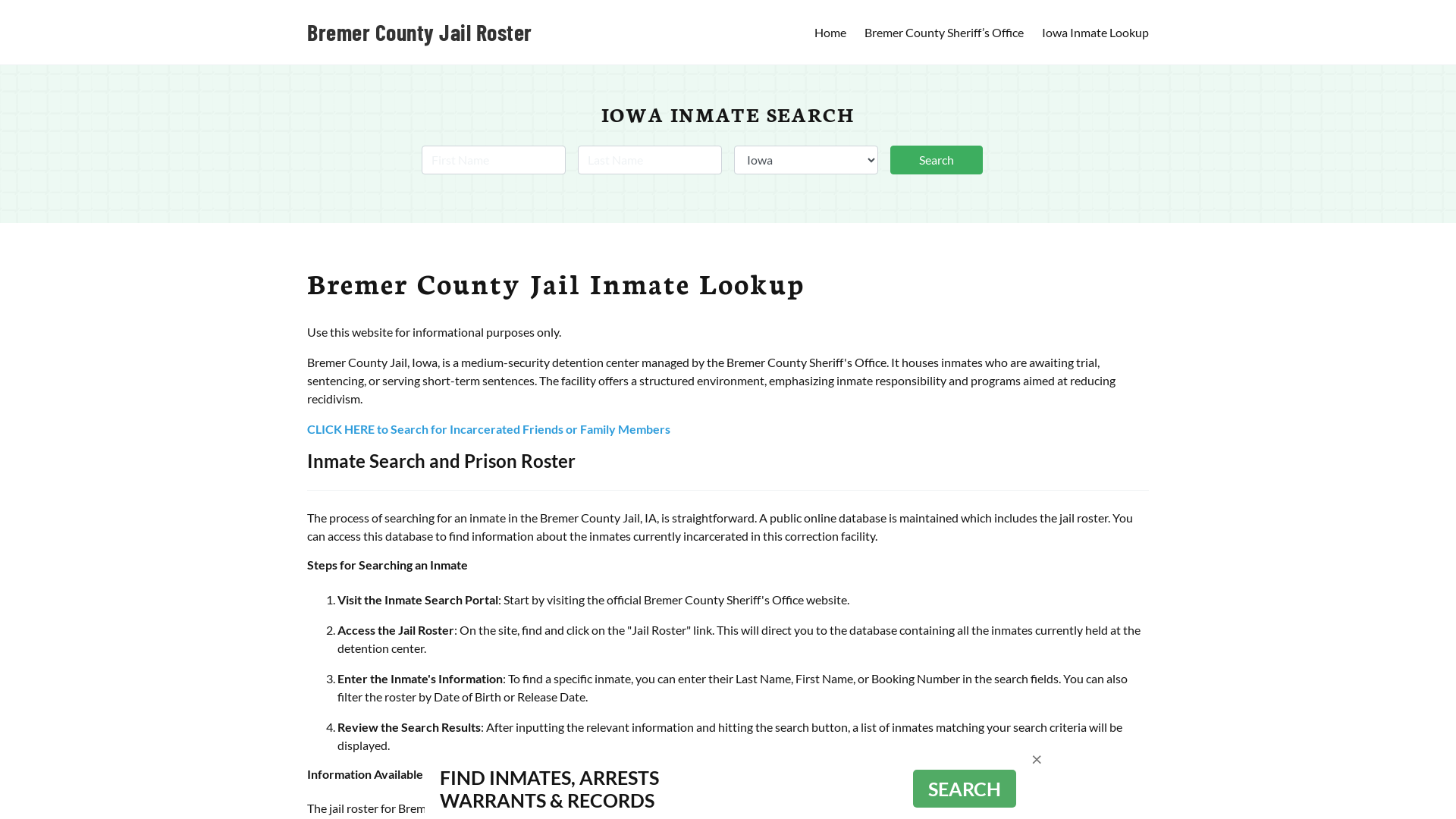 Bremer County Jail Roster Lookup, IA, Inmate Search