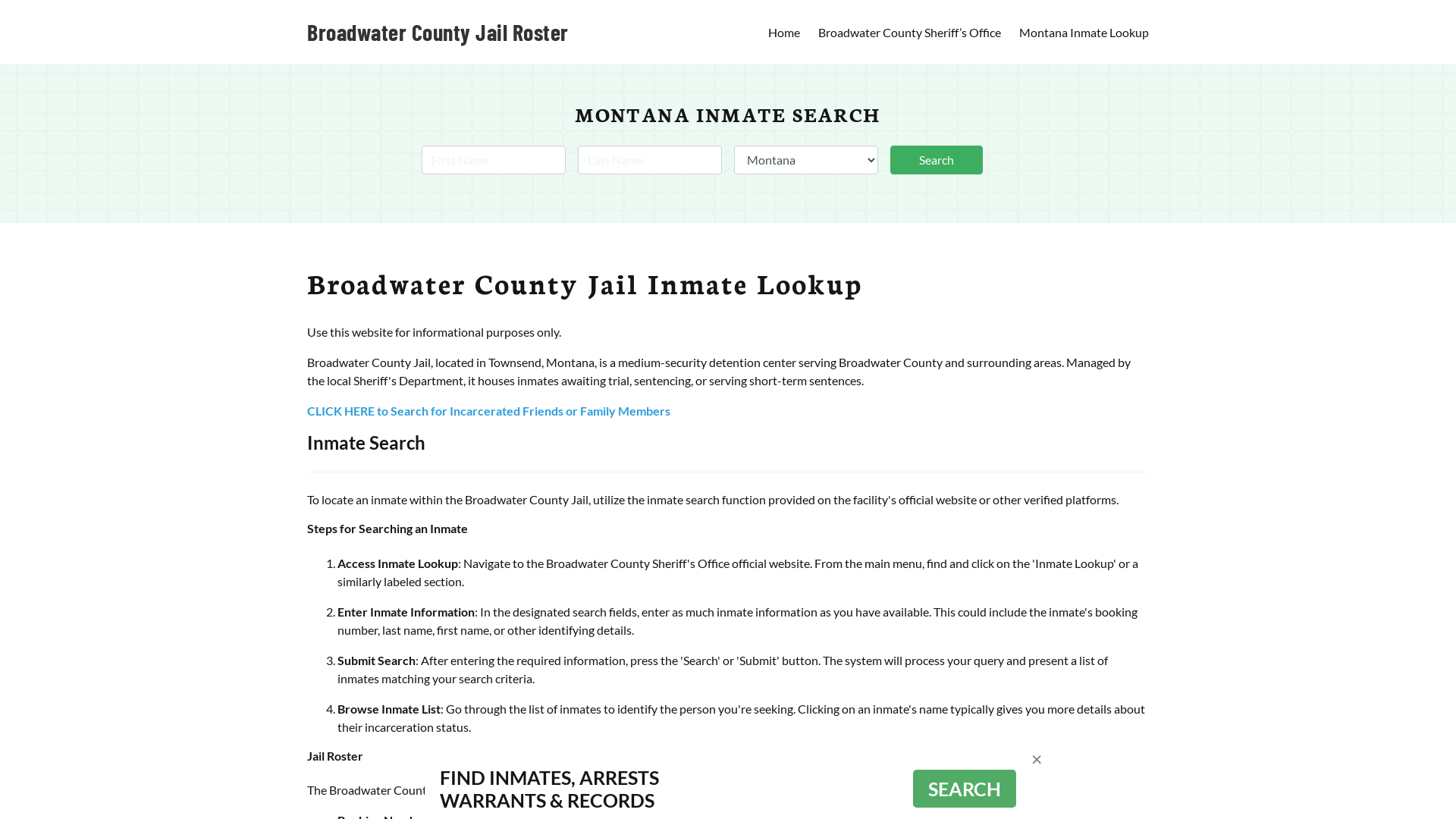 Broadwater County Jail Roster Lookup, MT, Inmate Search