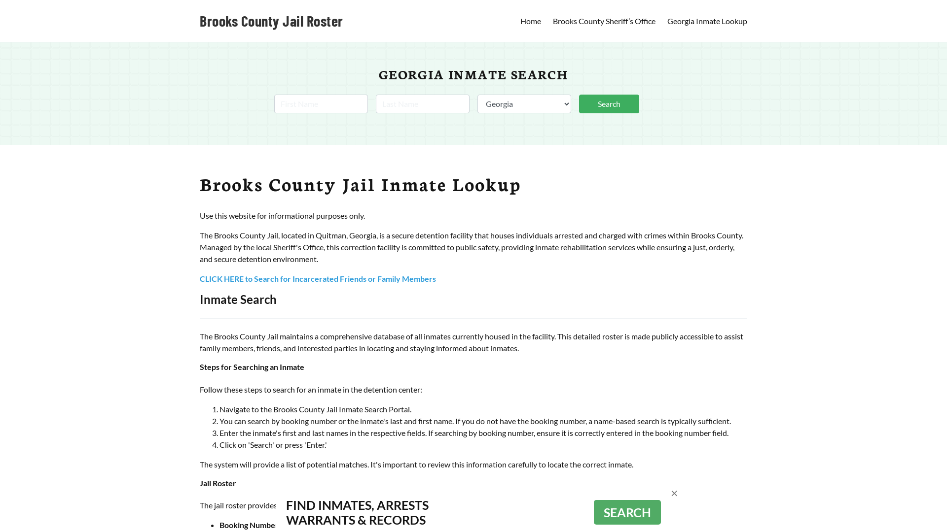 Brooks County Jail Roster Lookup, GA, Inmate Search