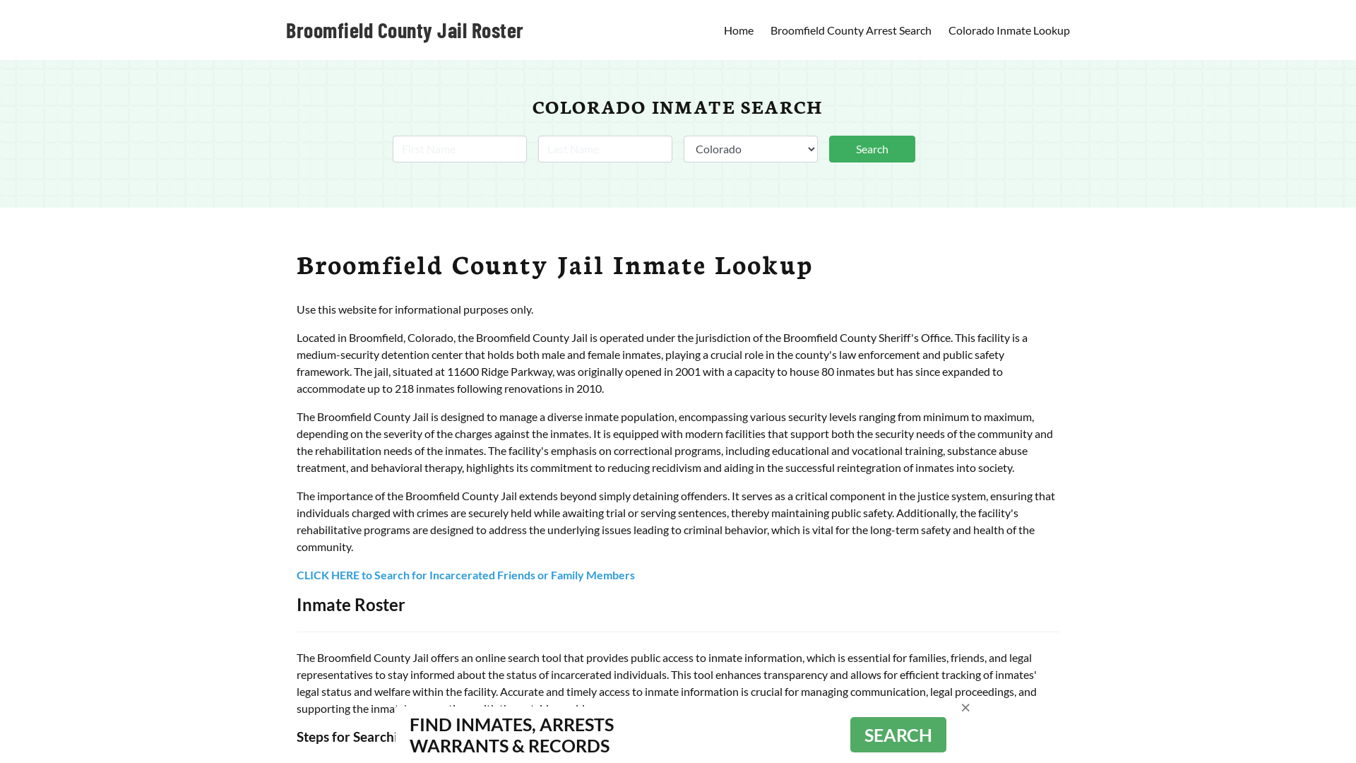 Broomfield County Jail Roster Lookup, CO, Inmate Search