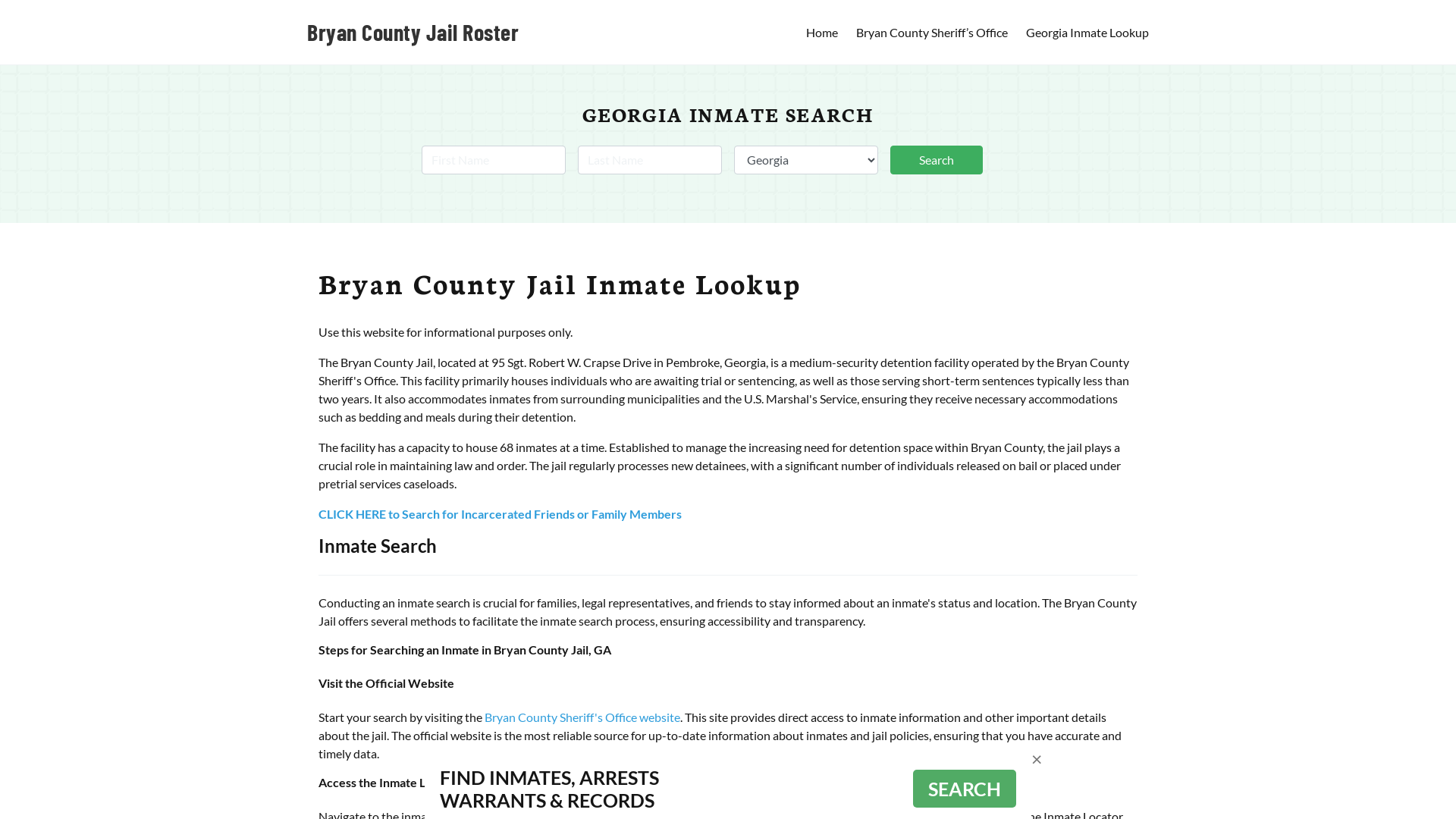 Bryan County Jail Roster Lookup, GA, Inmate Search