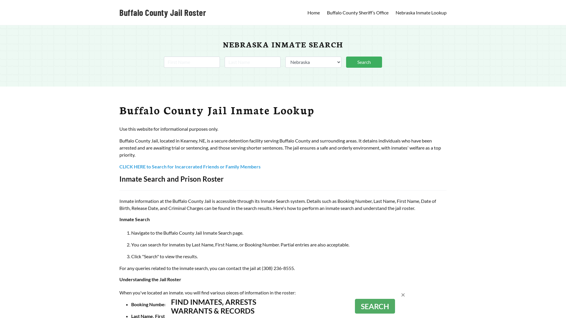 Buffalo County Jail Roster Lookup, NE, Inmate Search