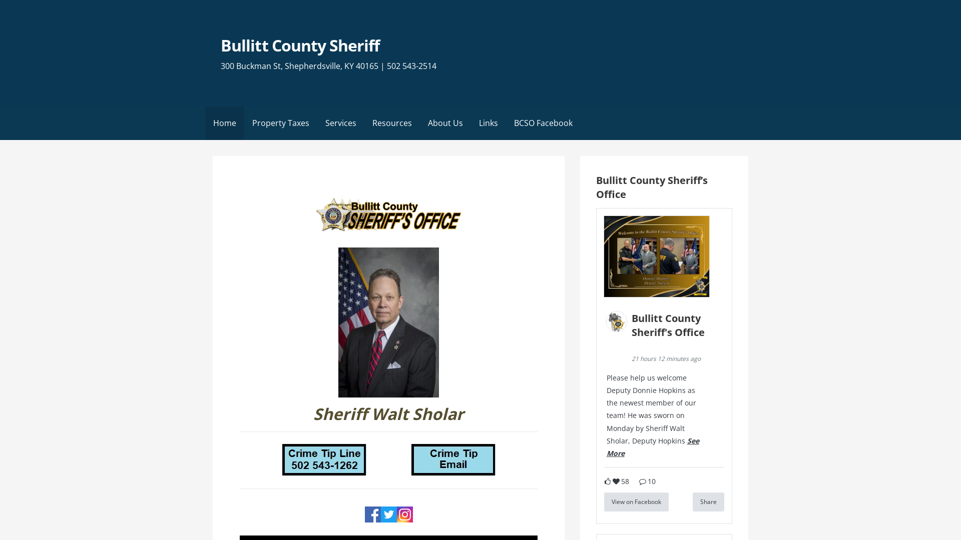 Bullitt County Sheriff – 300 Buckman St, Shepherdsville, KY 40165 | 502 543-2514