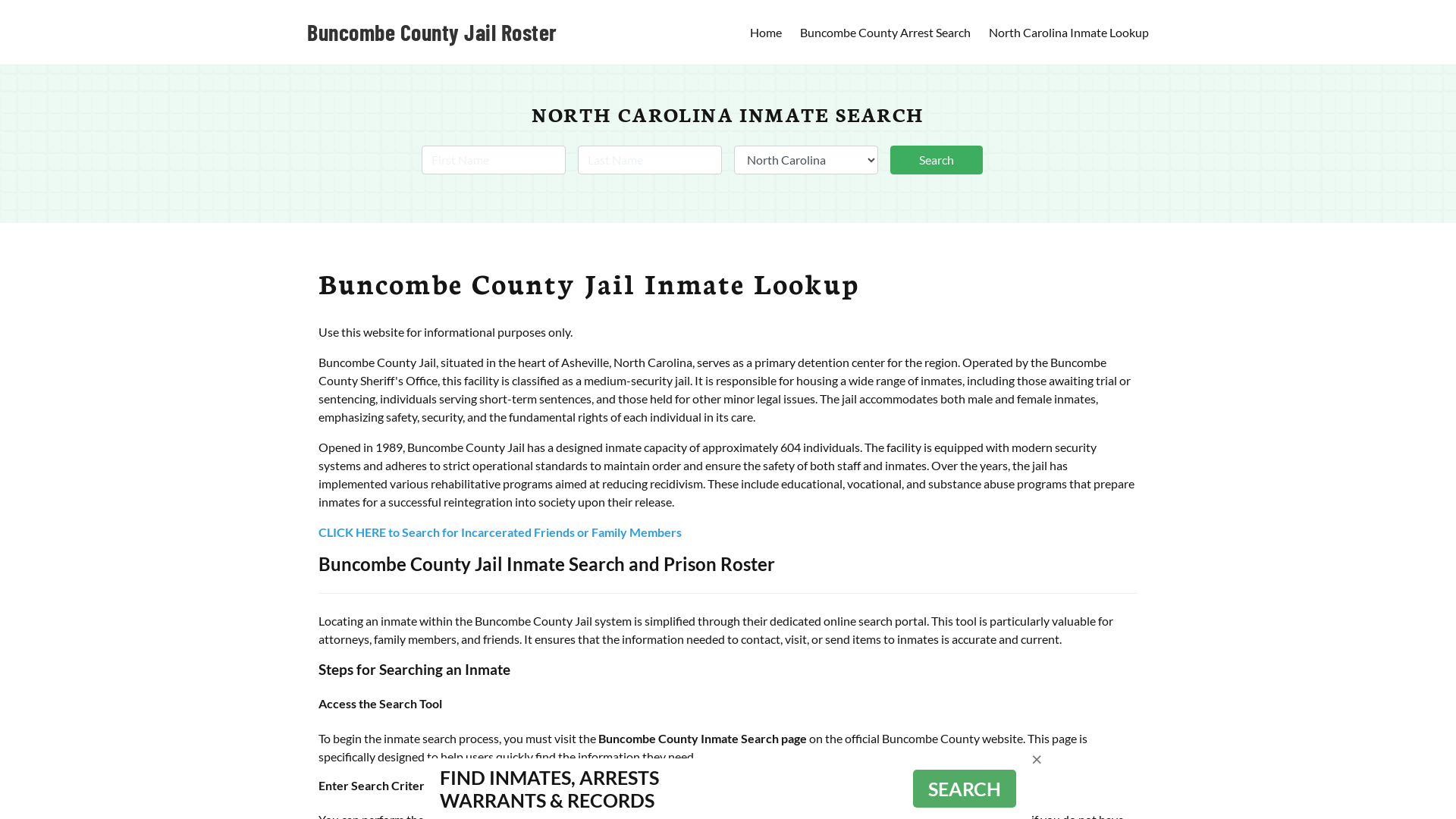 Buncombe County Jail Roster Lookup, NC, Inmate Search