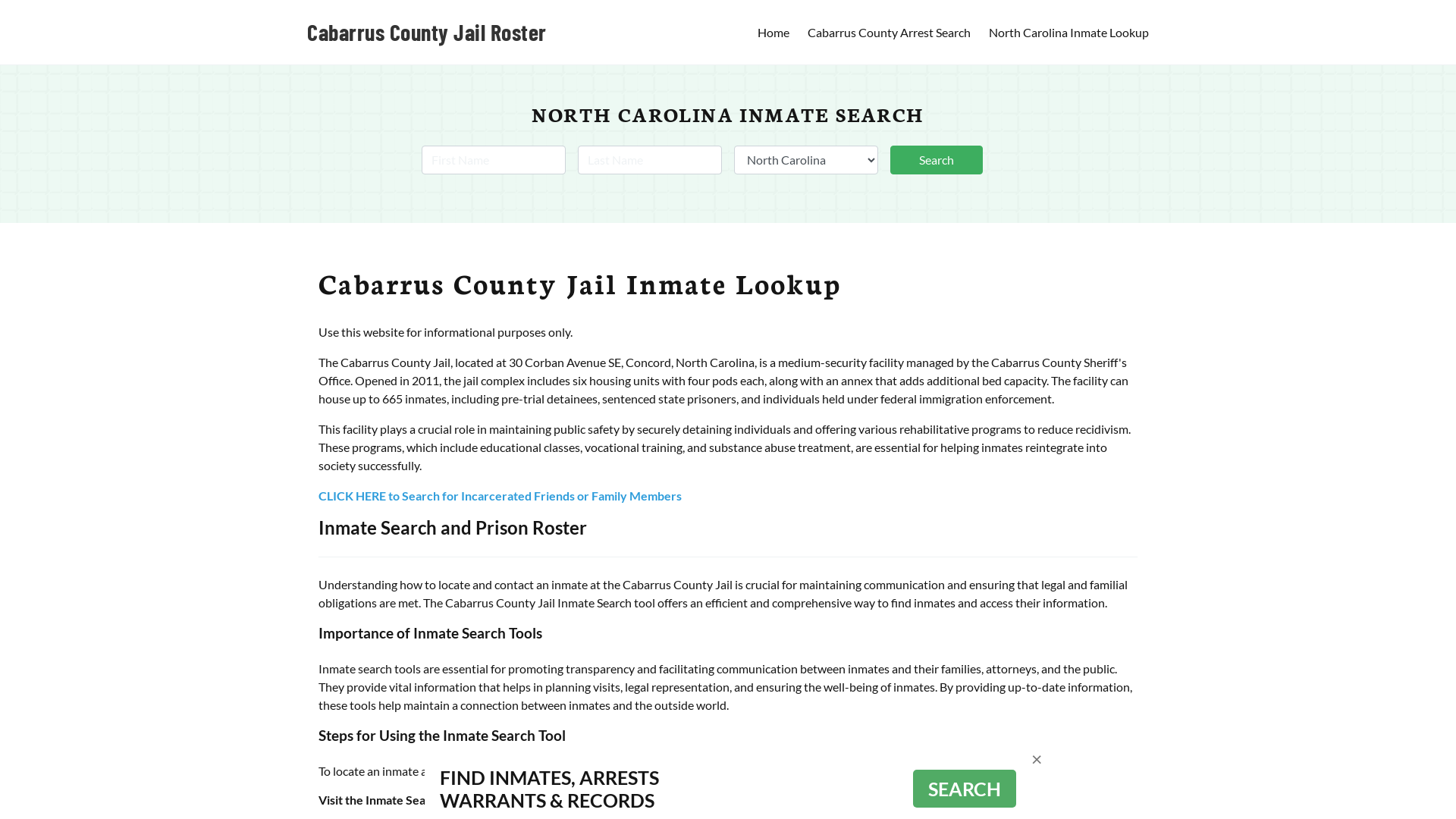 Cabarrus County Jail Roster Lookup, NC, Inmate Search