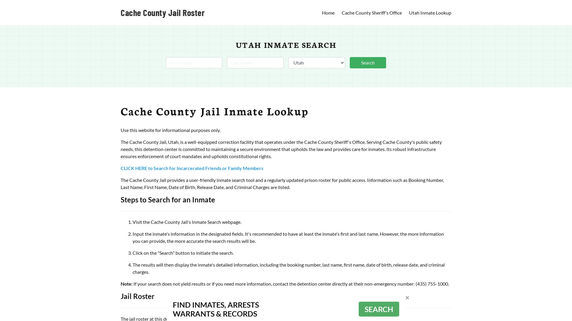 Cache County Jail Roster Lookup, UT, Inmate Search