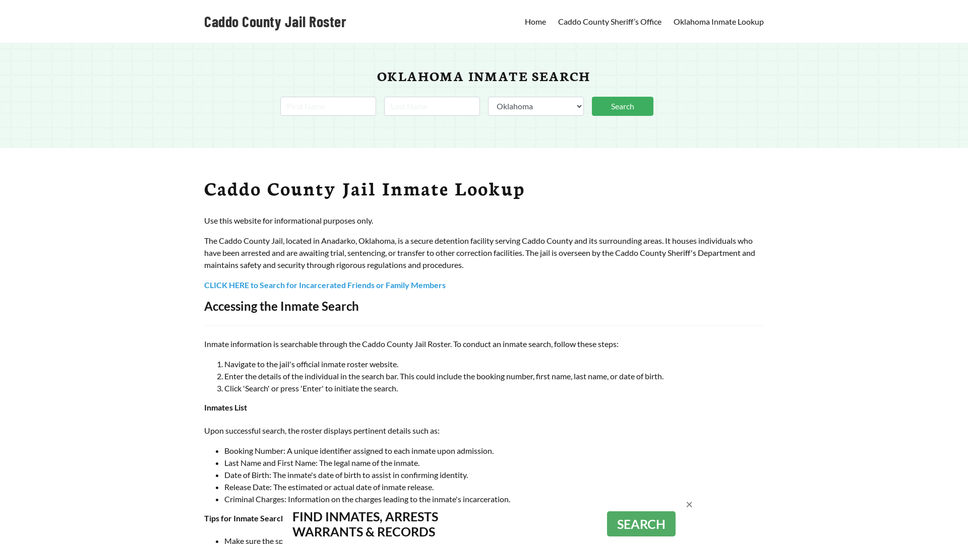 Caddo County Jail Roster Lookup, OK, Inmate Search