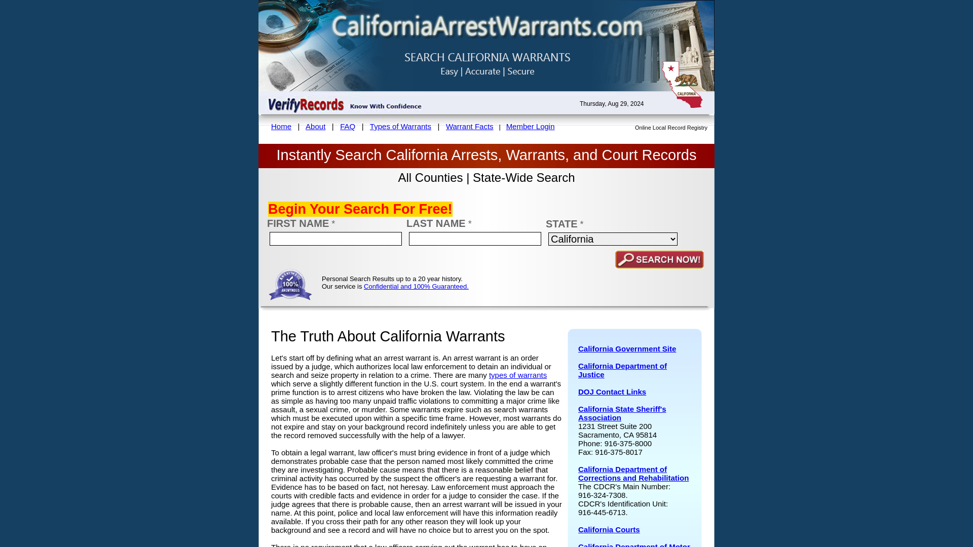 CaliforniaArrestWarrants.com  |  California Arrest Warrants