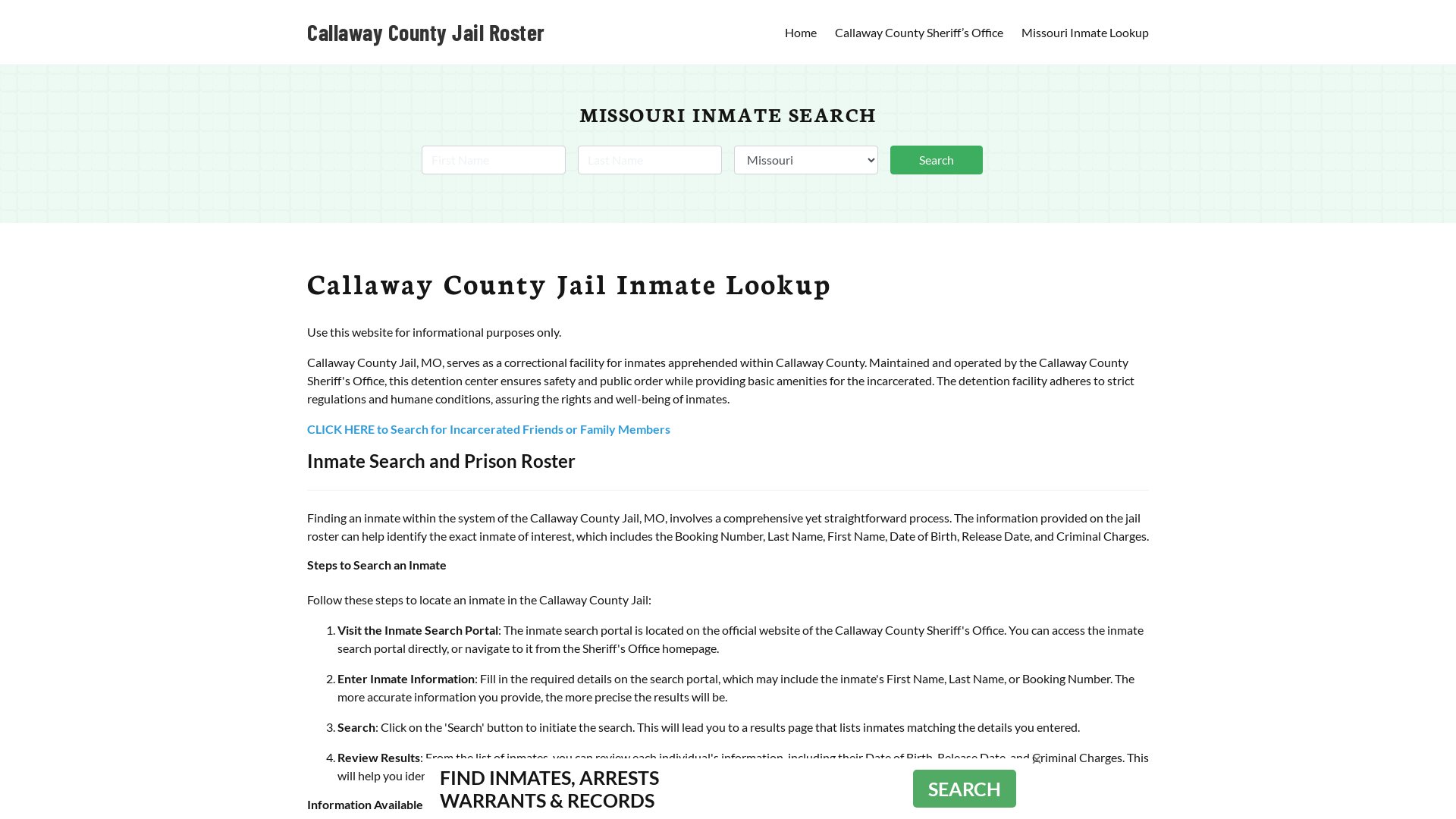 Callaway County Jail Roster Lookup, MO, Inmate Search