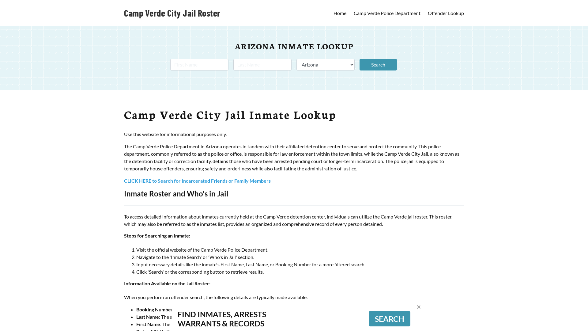 Camp Verde City Jail, AZ Inmate Search, Jail Roster, Bookings