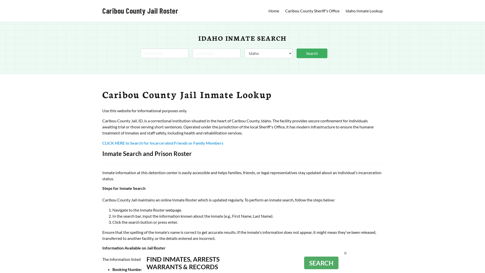 Caribou County Jail Roster Lookup, ID, Inmate Search