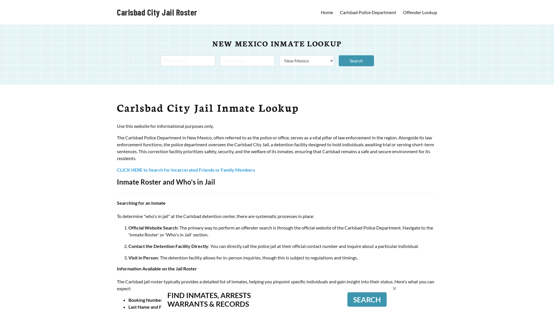 Carlsbad City Jail, NM Inmate Search, Jail Roster, Bookings