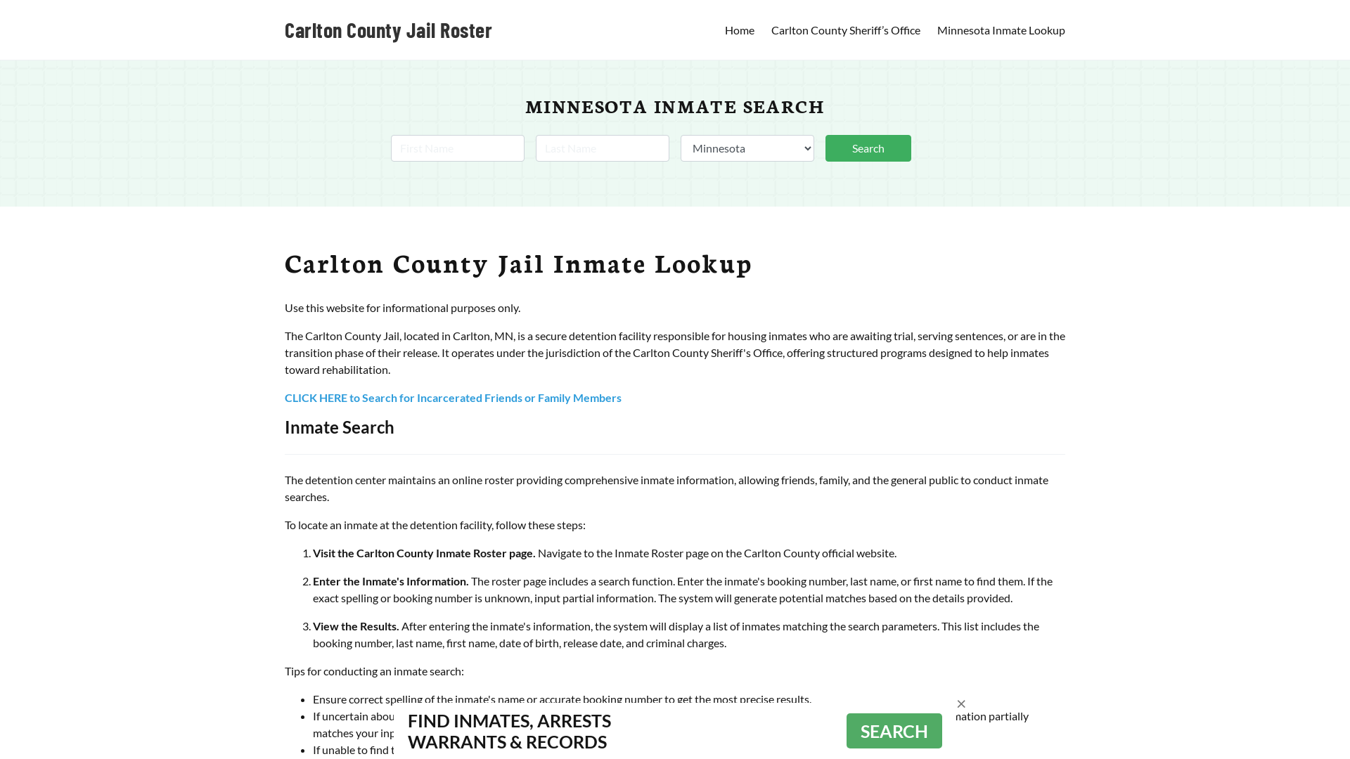 Carlton County Jail Roster Lookup, MN, Inmate Search