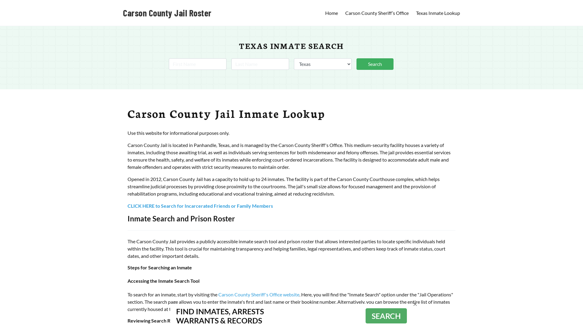 Carson County Jail Roster Lookup, TX, Inmate Search