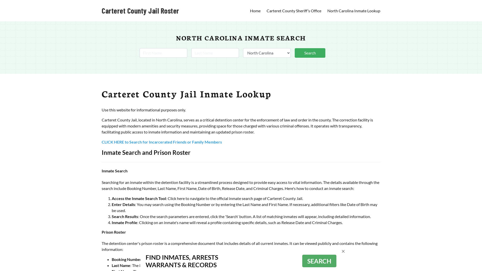 Carteret County Jail Roster Lookup, NC, Inmate Search