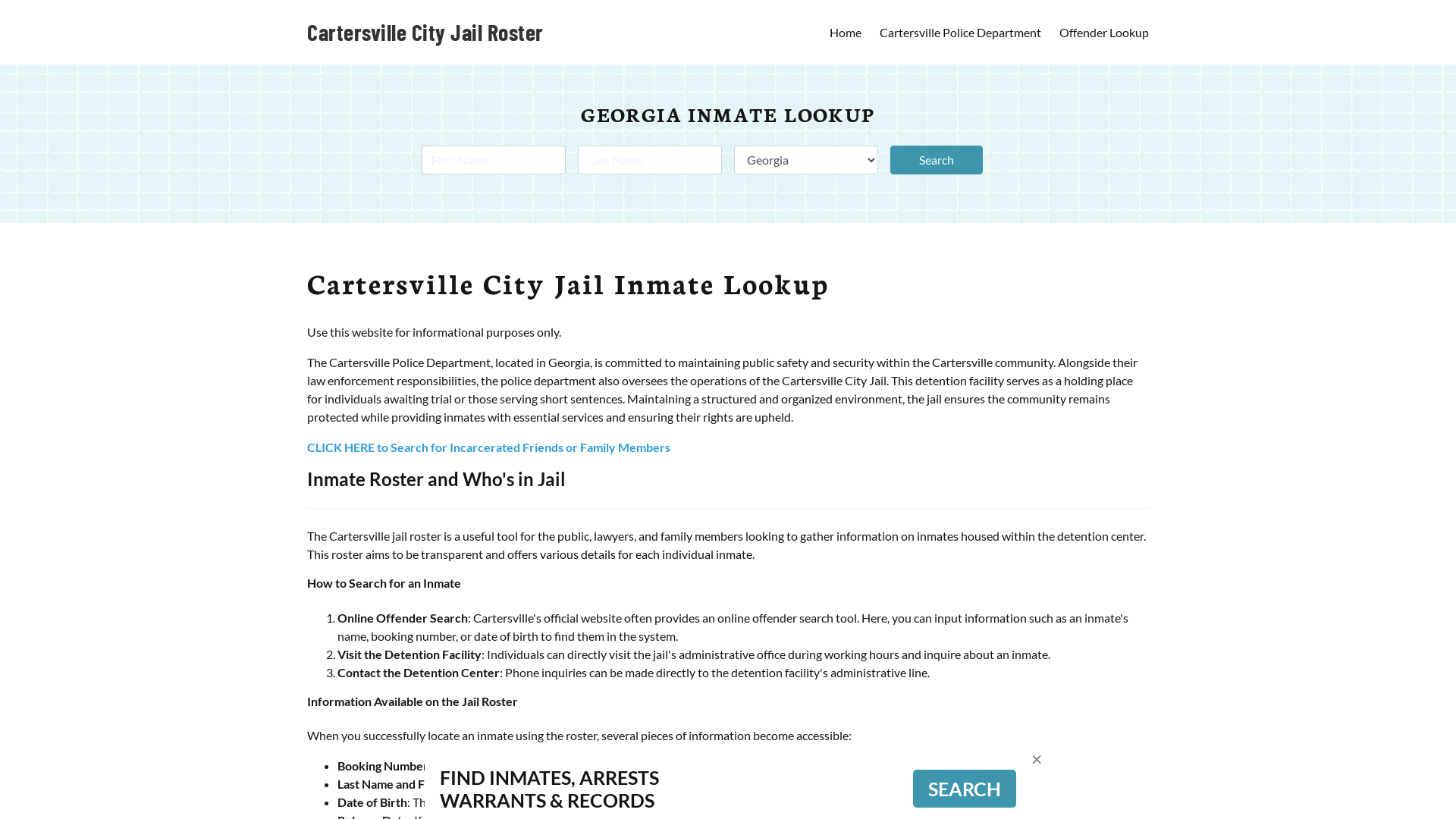 Cartersville City Jail, GA Inmate Search, Jail Roster, Bookings